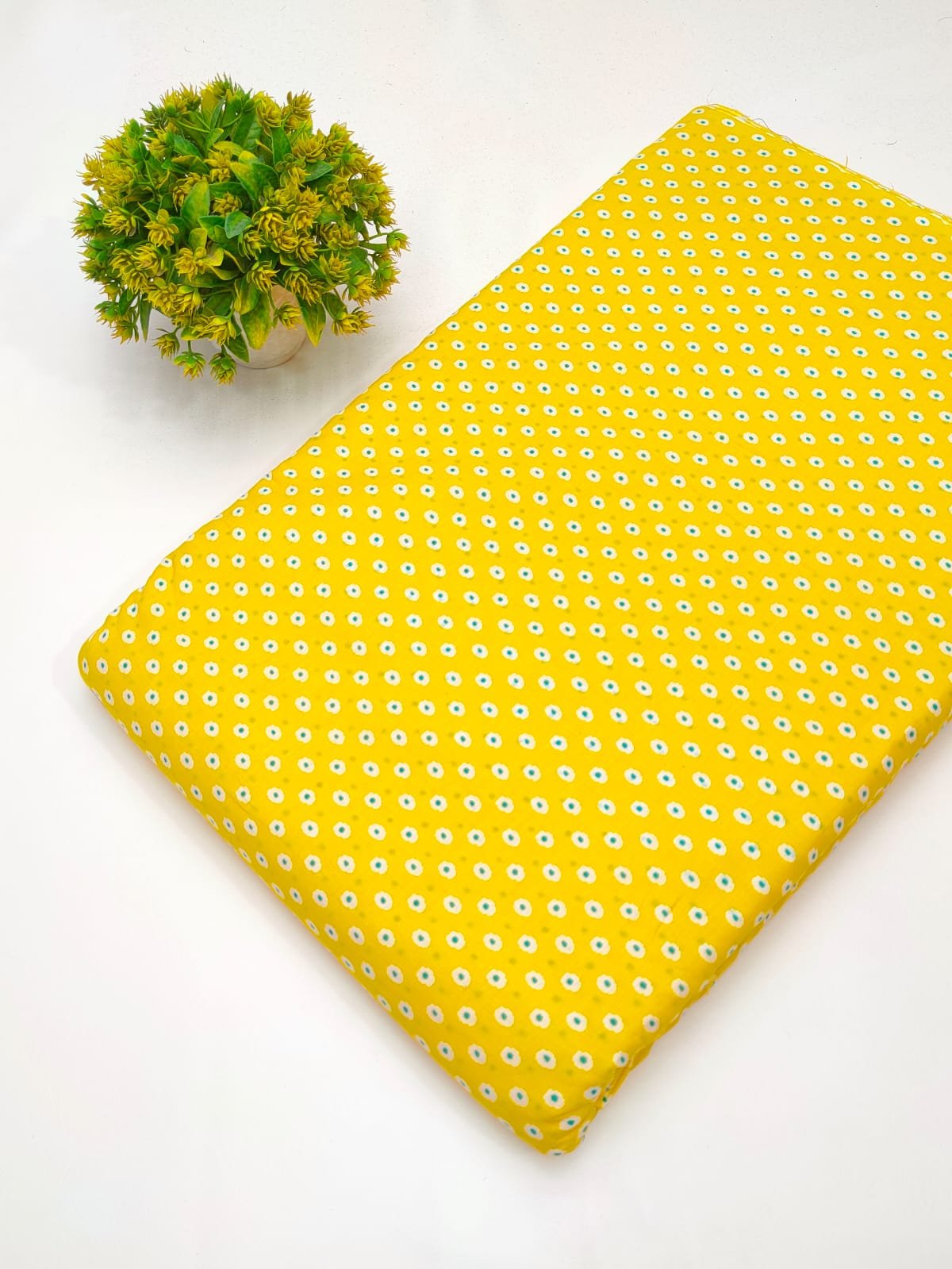 Yellow polka dot screen print cotton fabric Jaipur
