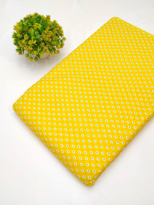 Yellow polka dot screen print cotton fabric Jaipur