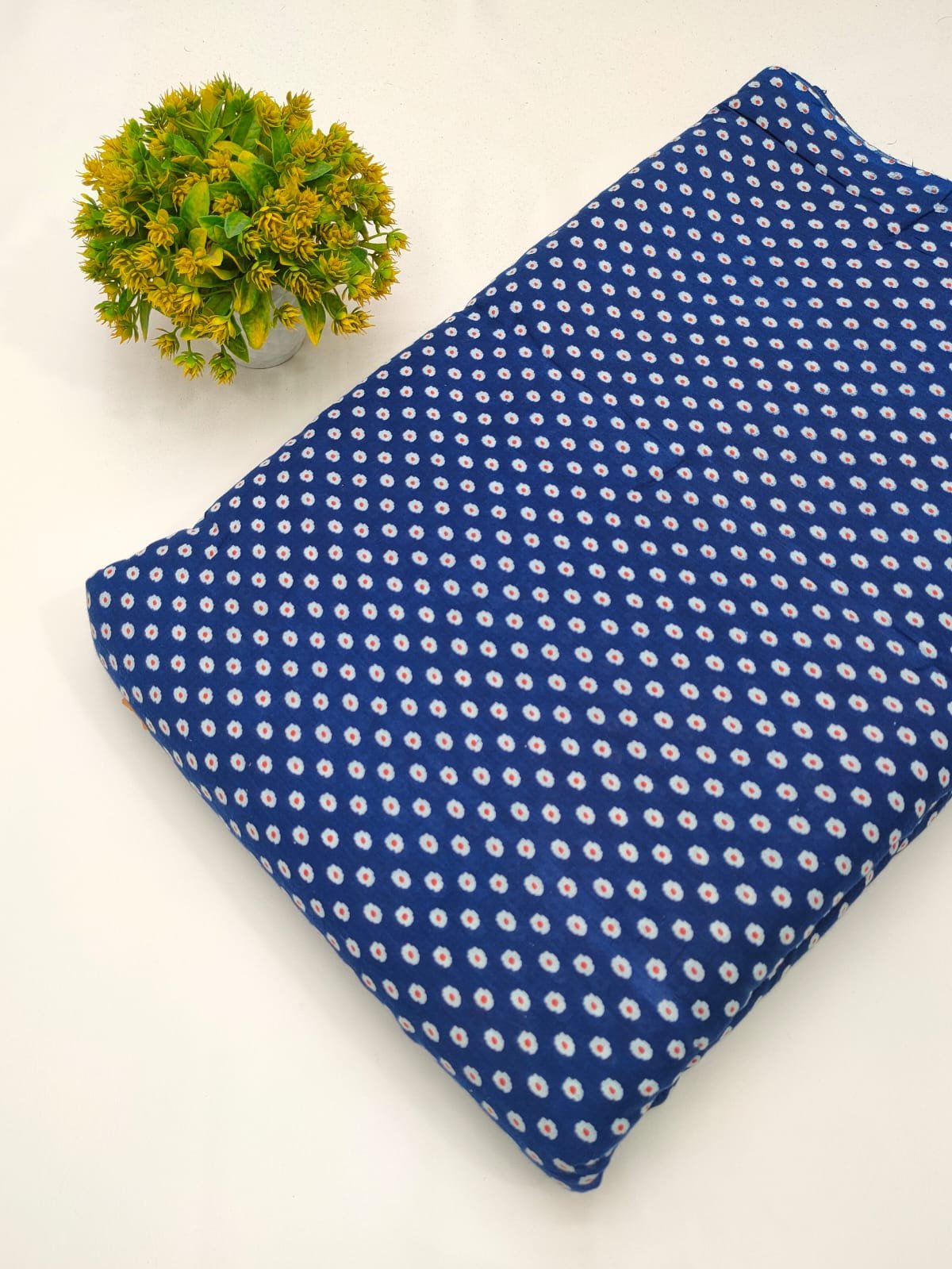 Blue polka dot screen print cotton fabric Jaipur