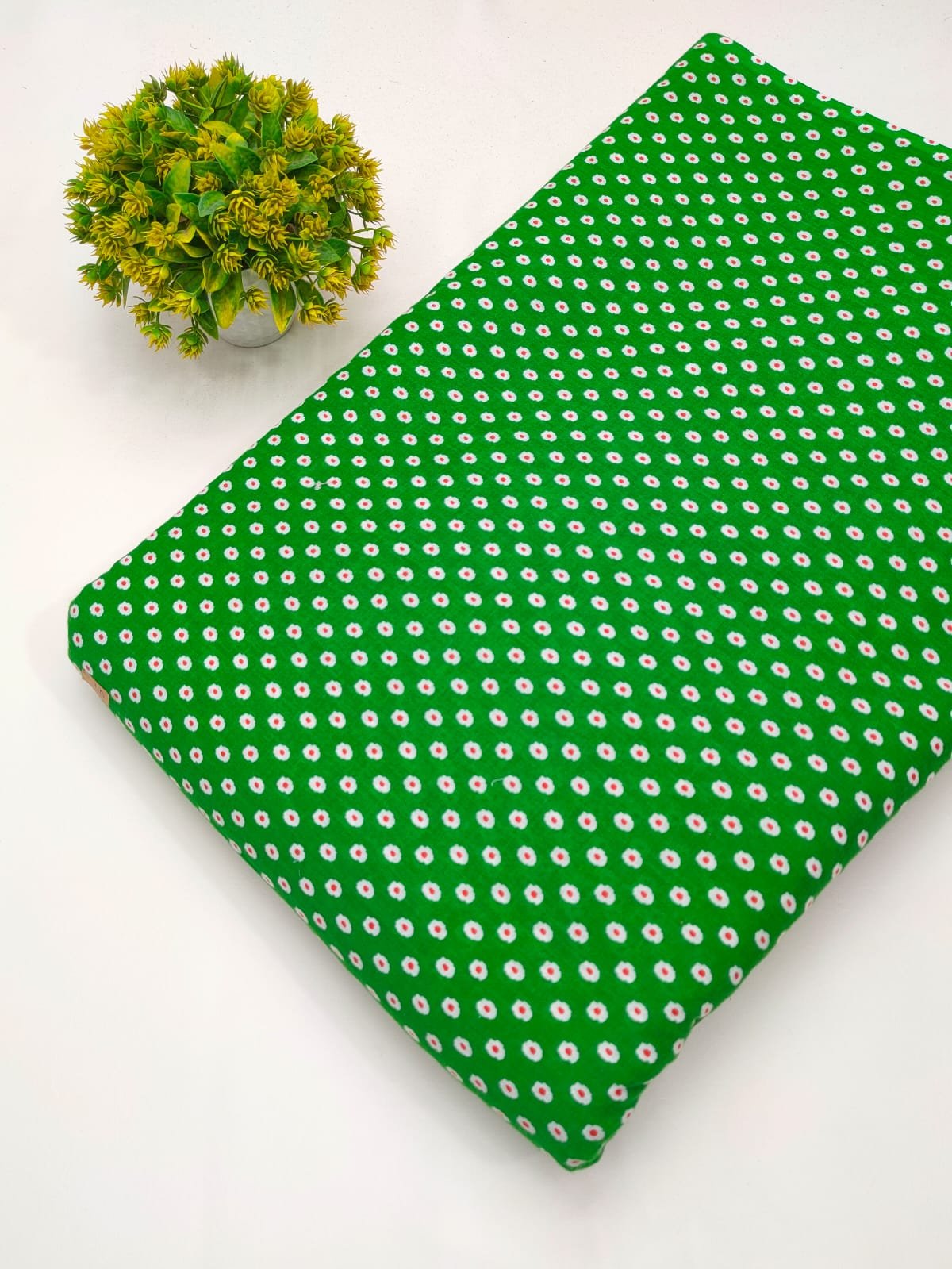 Green polka dot screen print cotton fabric Jaipur