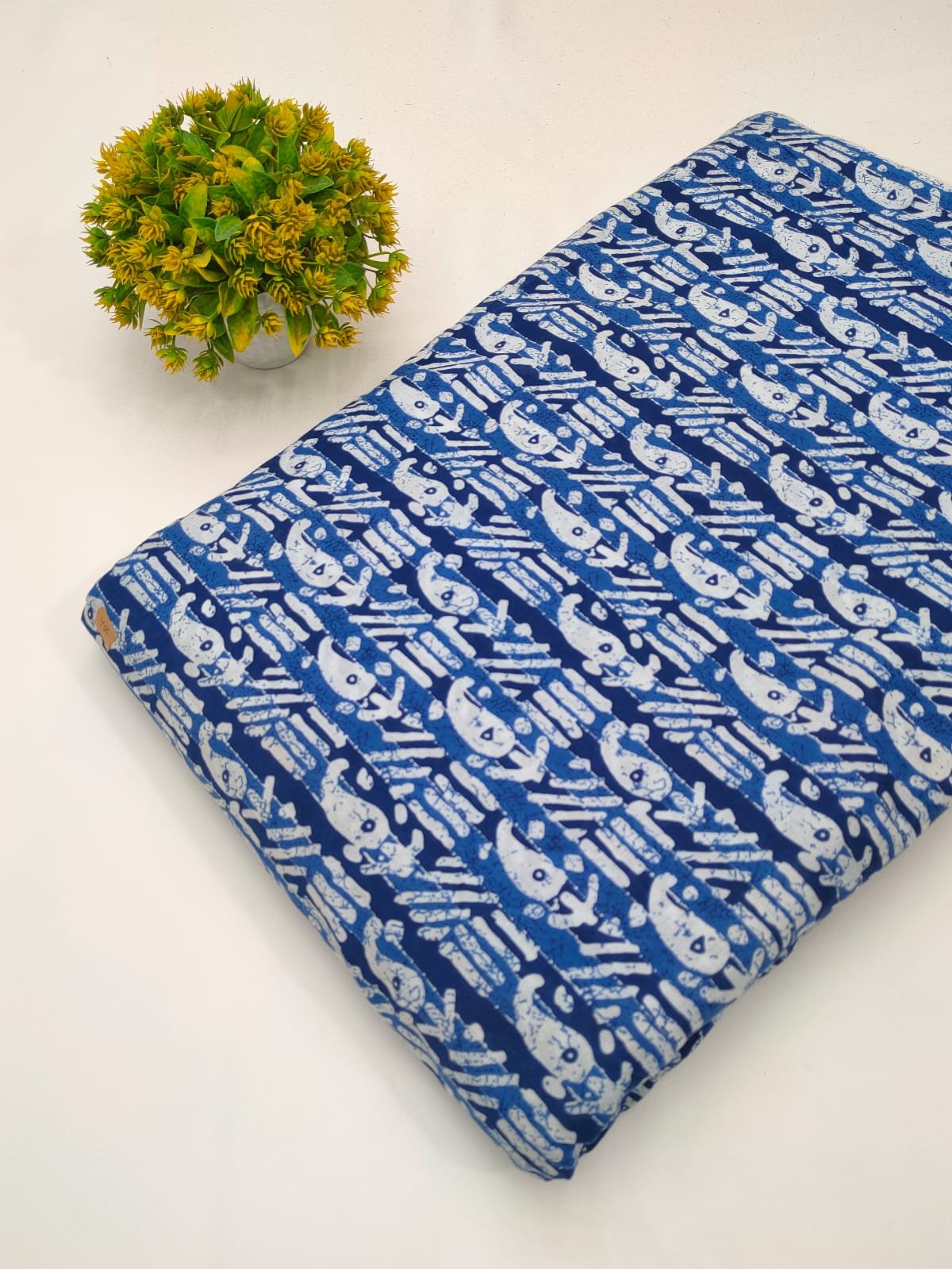 Blue ethnic motif screen print cotton fabric Jaipur