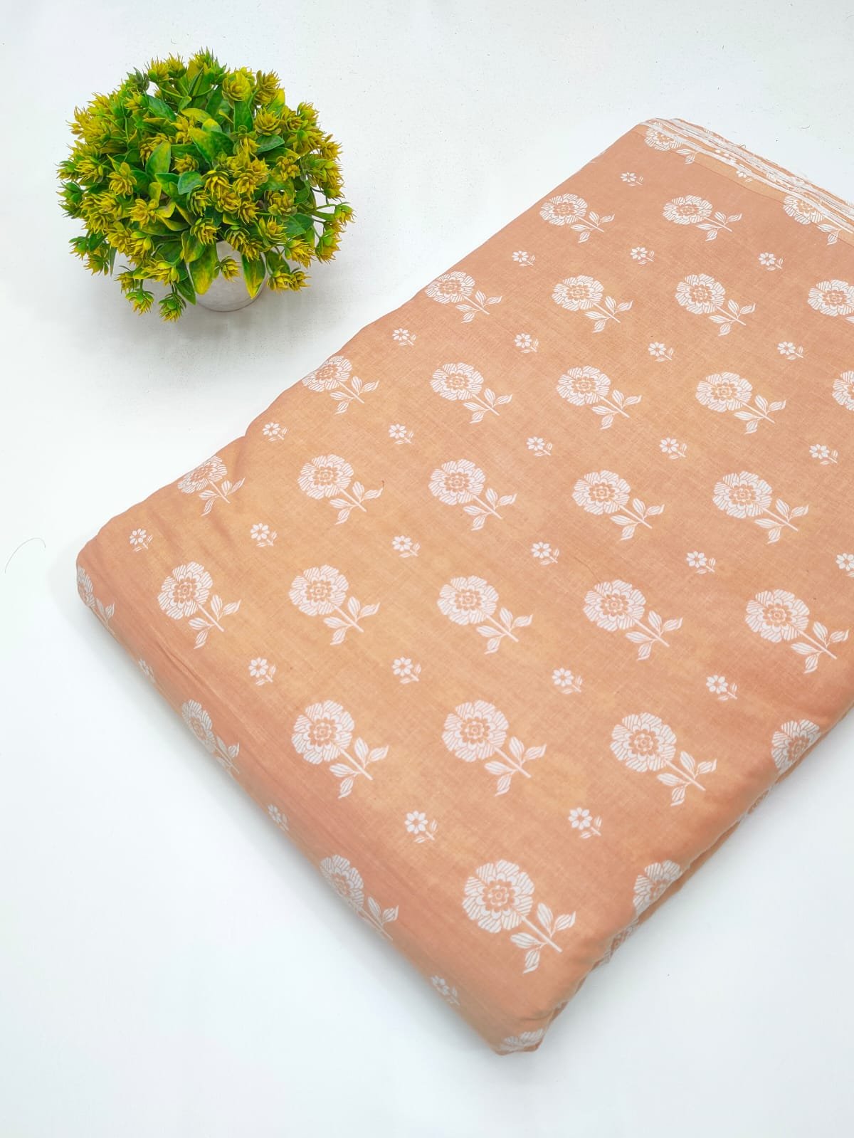Peach floral screen print cotton fabric Jaipur