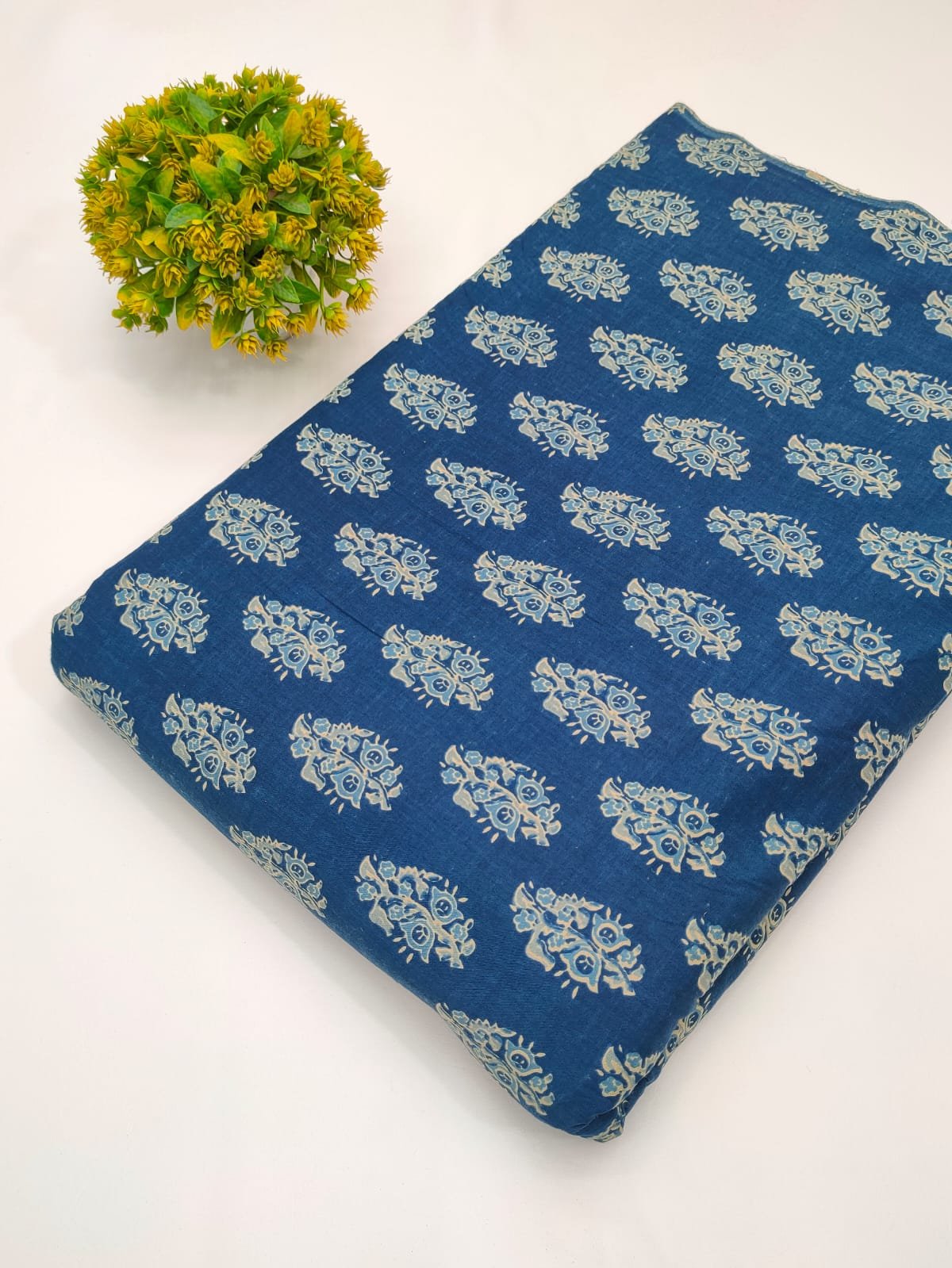 Navy blue paisley screen print cotton fabric Jaipur