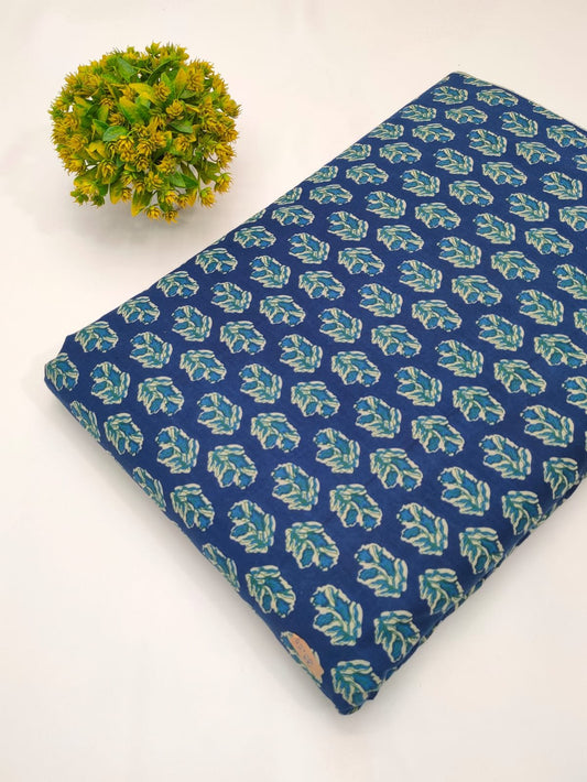 Blue floral cotton screen print fabric Jaipur