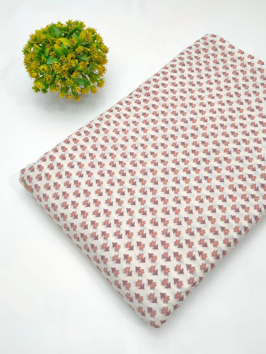 White red abstract cotton screen print fabric