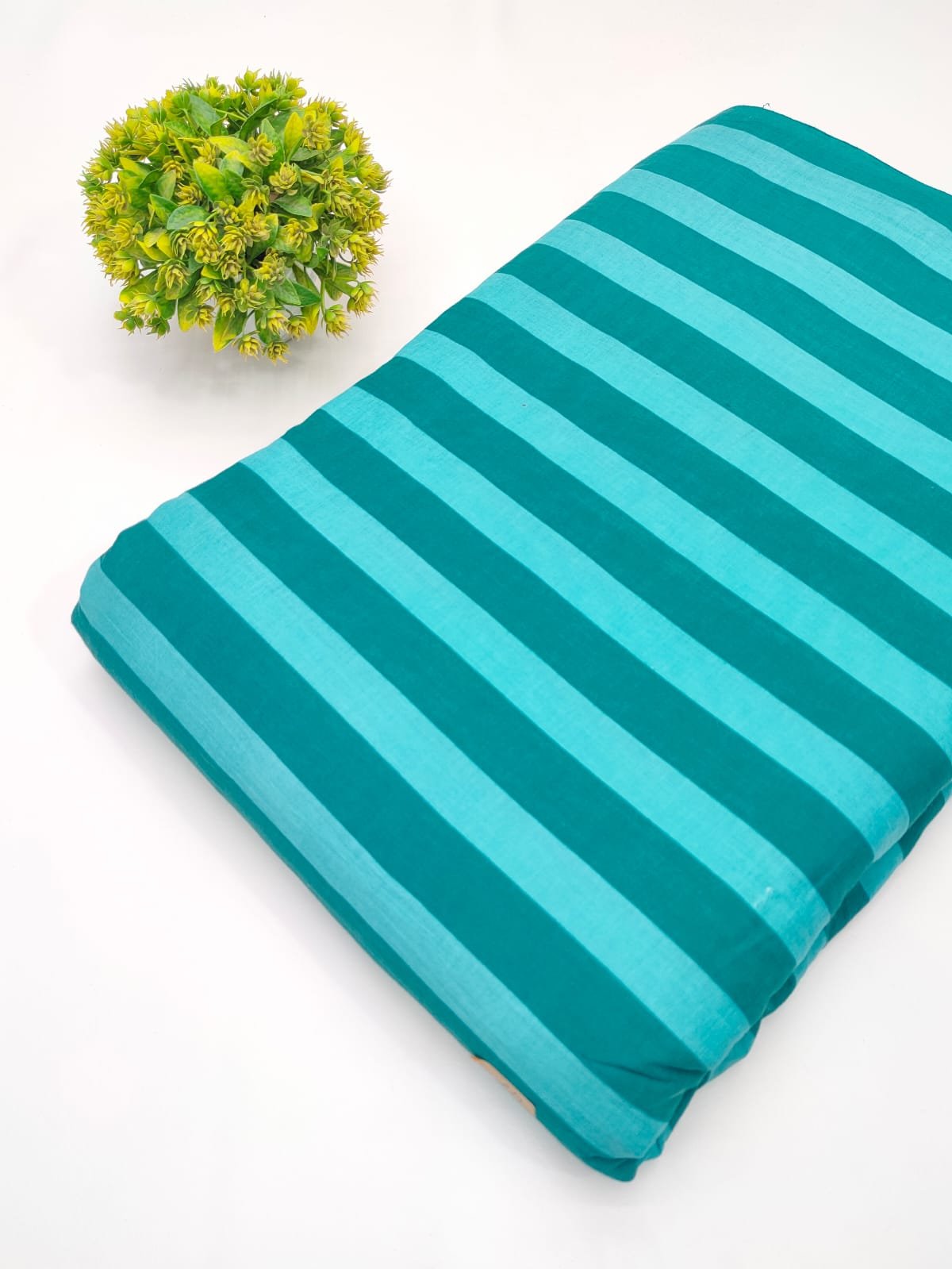 Teal striped cotton screen print fabric Jaipur