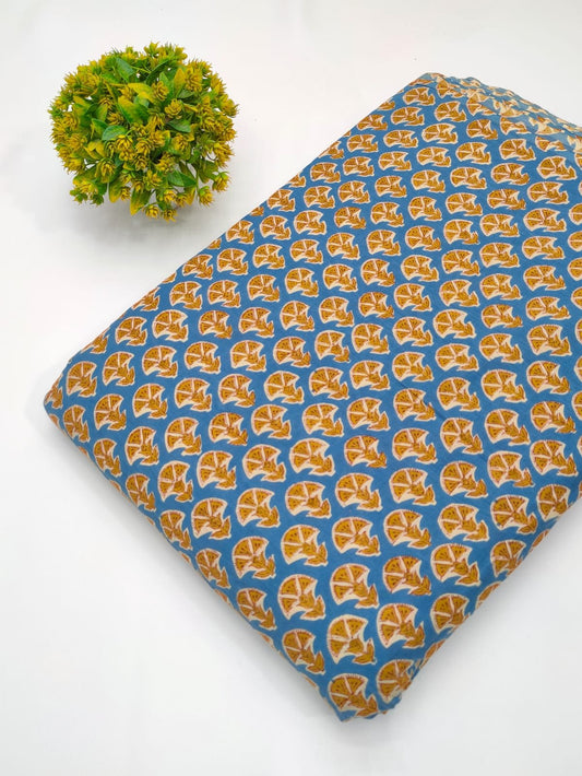 Orange blue ethnic cotton screen print fabric
