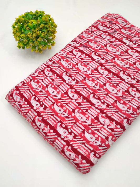 Red graphic screen print cotton fabric India