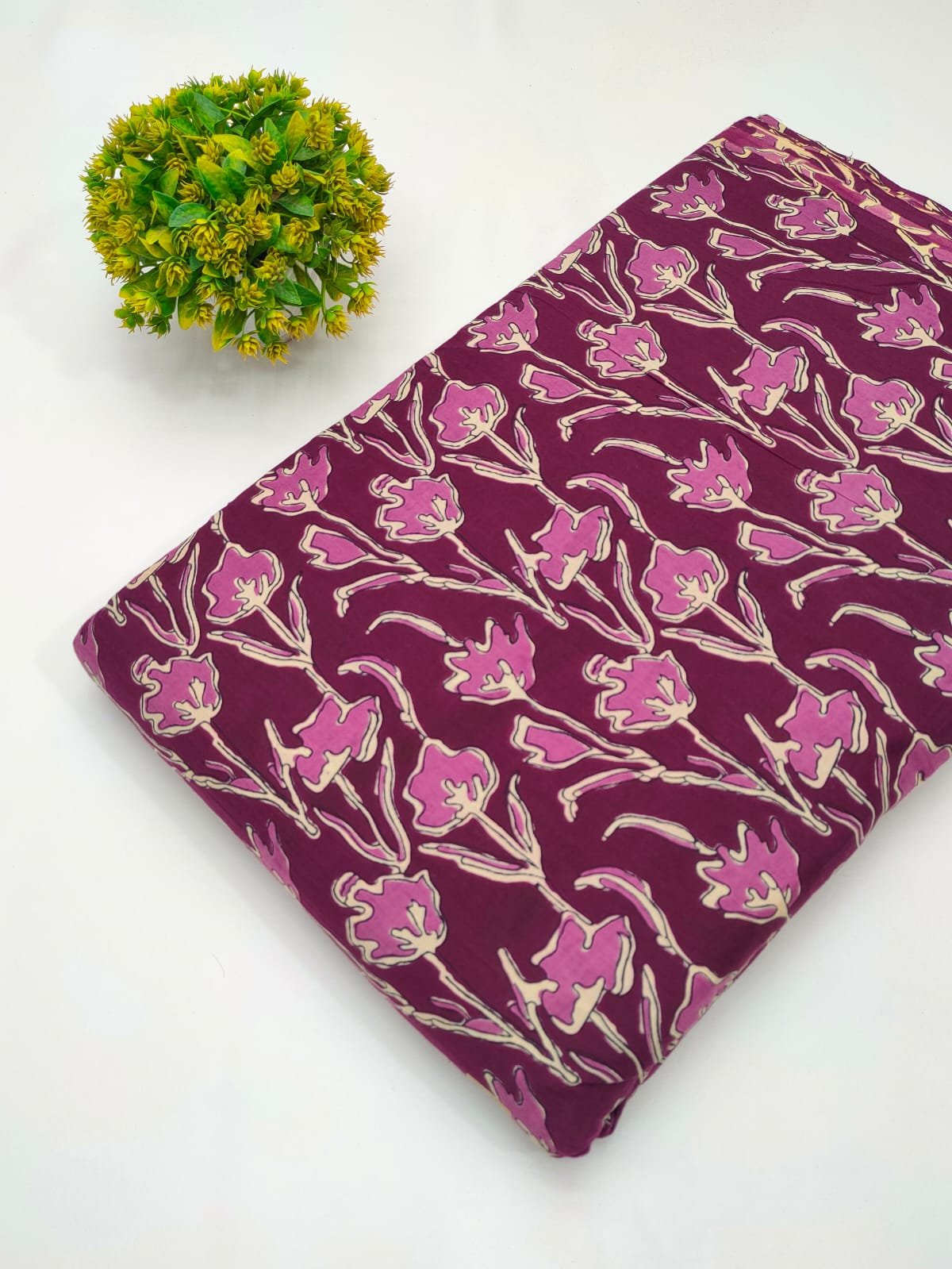 Purple floral screen print cotton fabric Jaipur