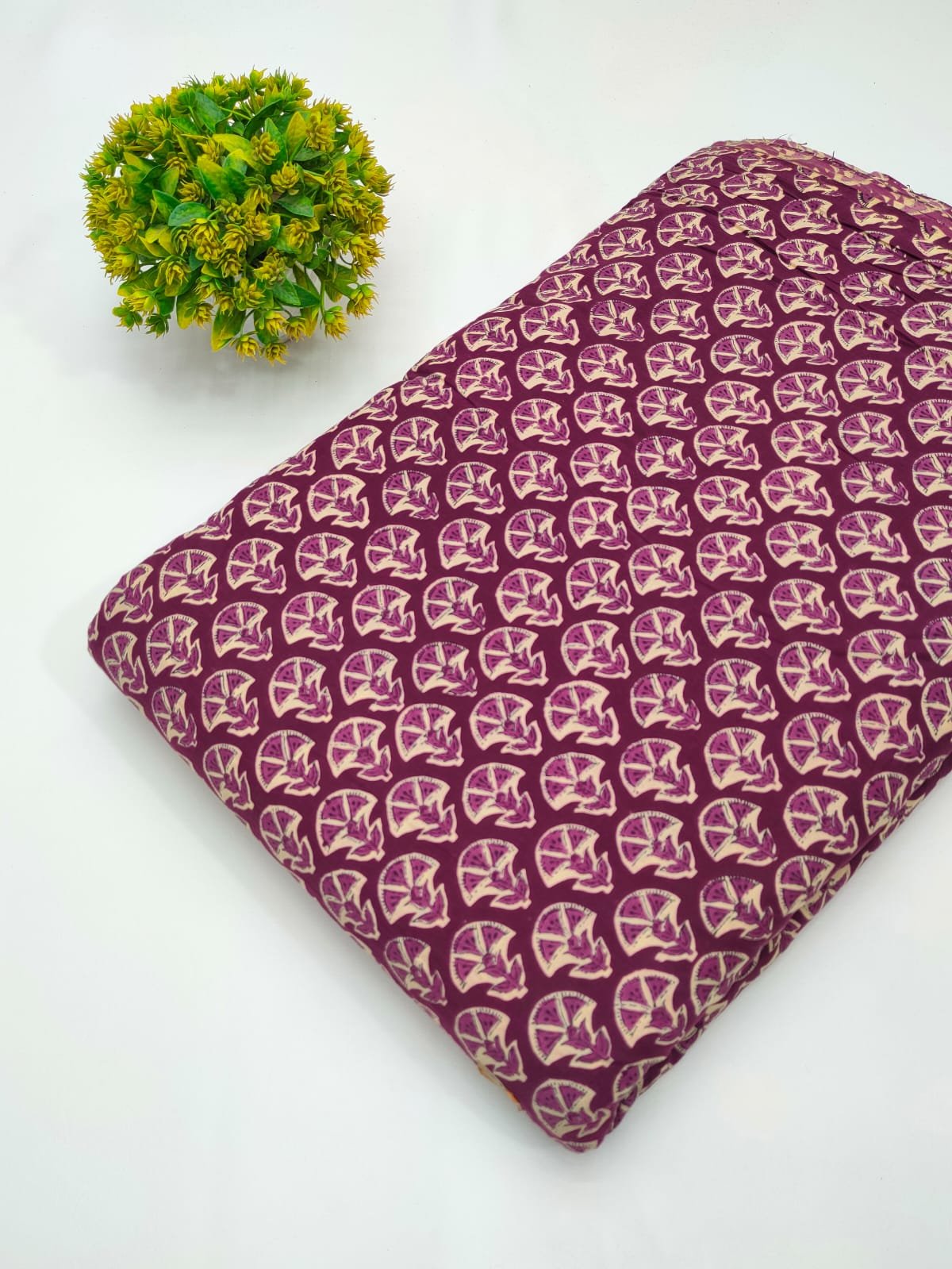 Maroon geometric screen print cotton fabric India