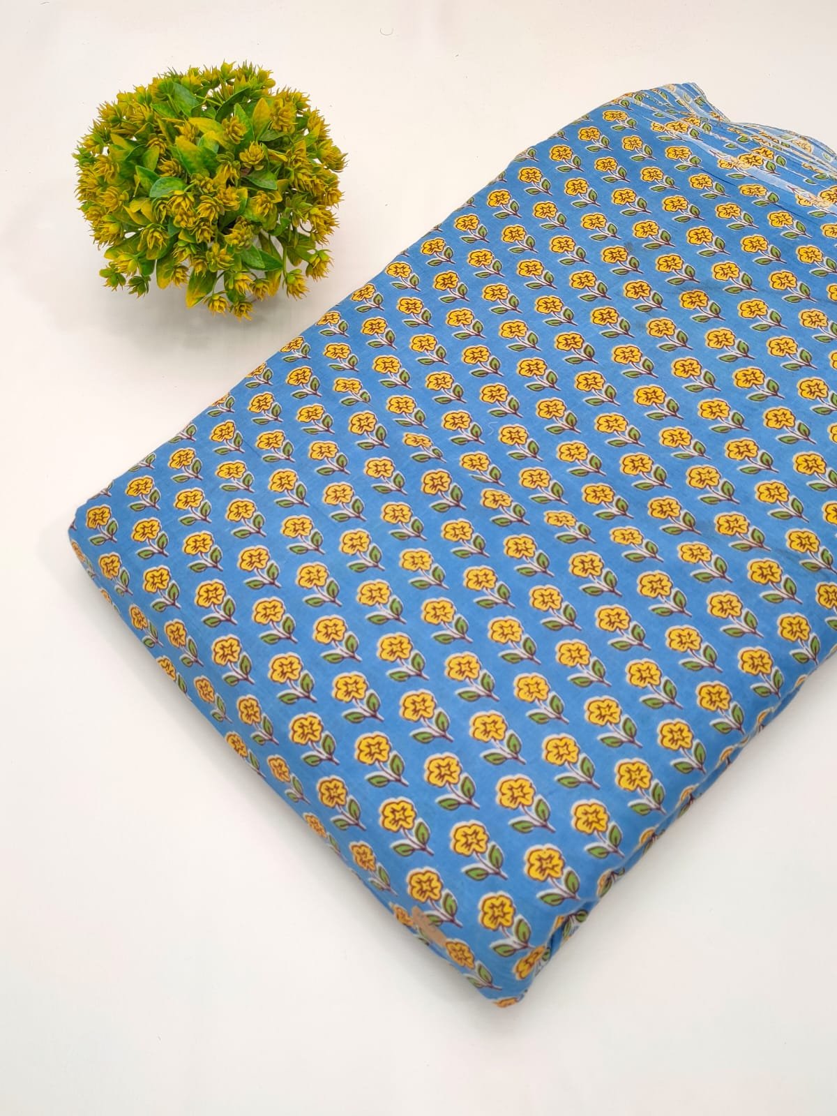Light blue floral screen print cotton fabric Jaipur