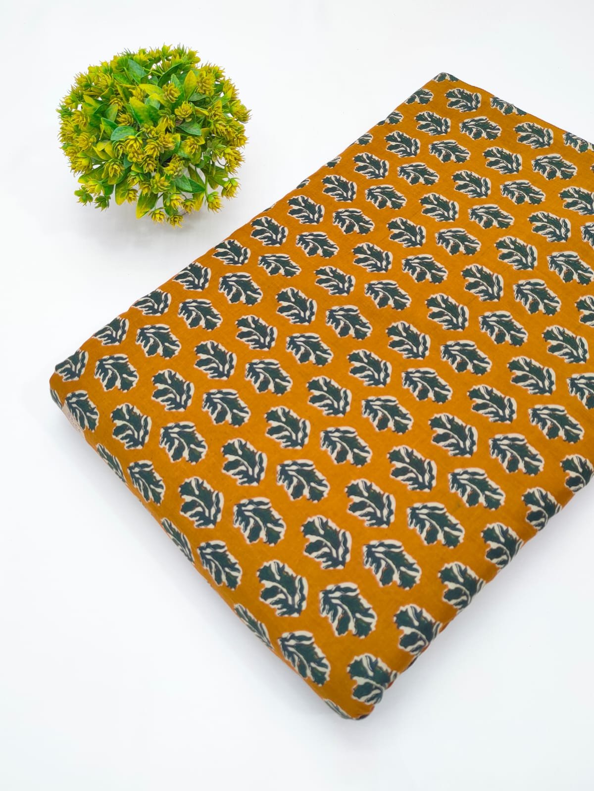 Brown fabric with black leaf screen print Jaipur