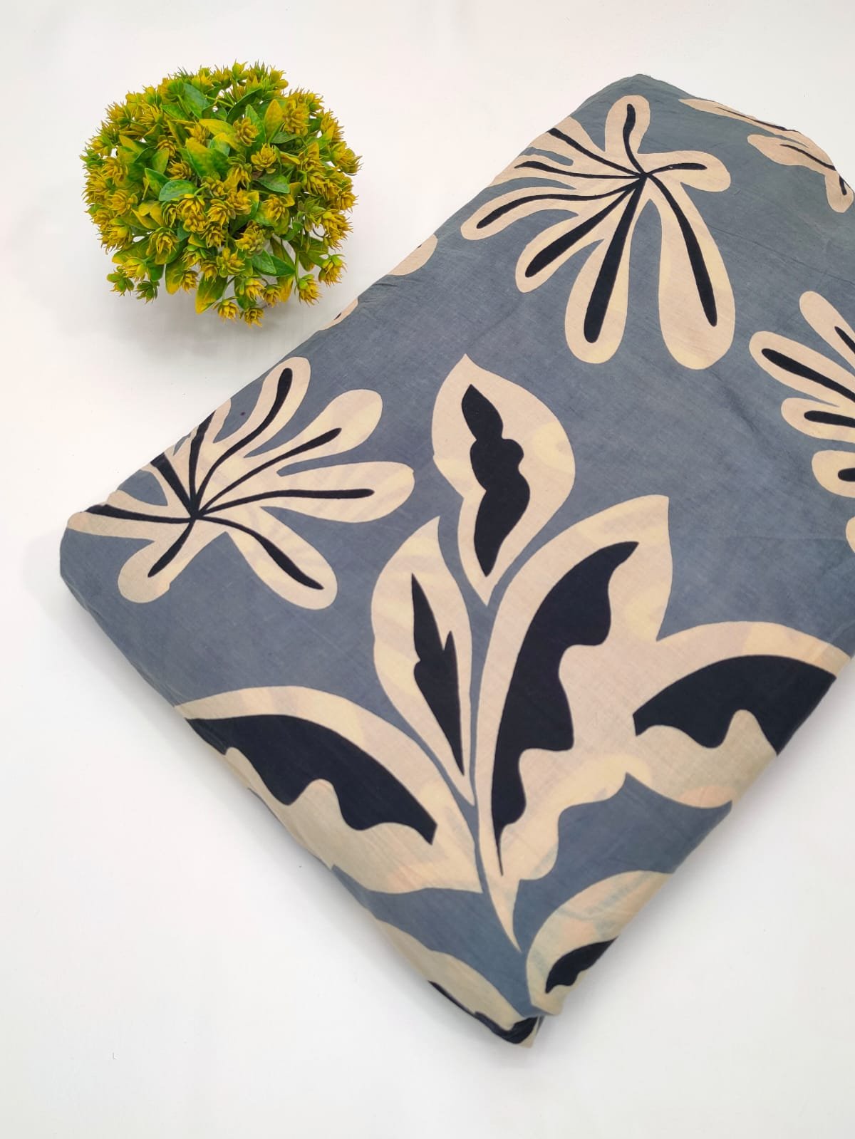 Blue base with abstract floral screen print fabric