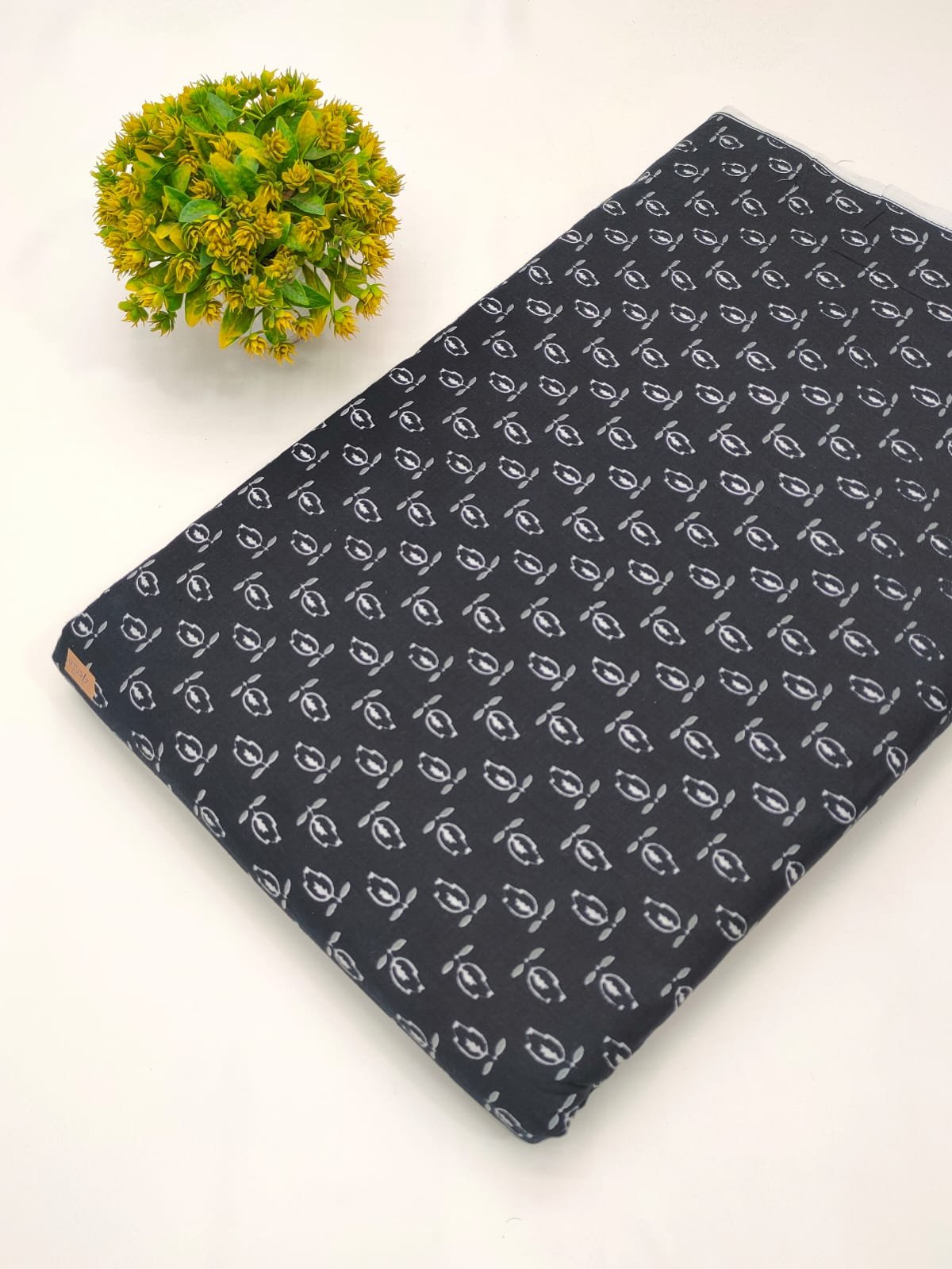 Black geometric screen print cotton fabric India