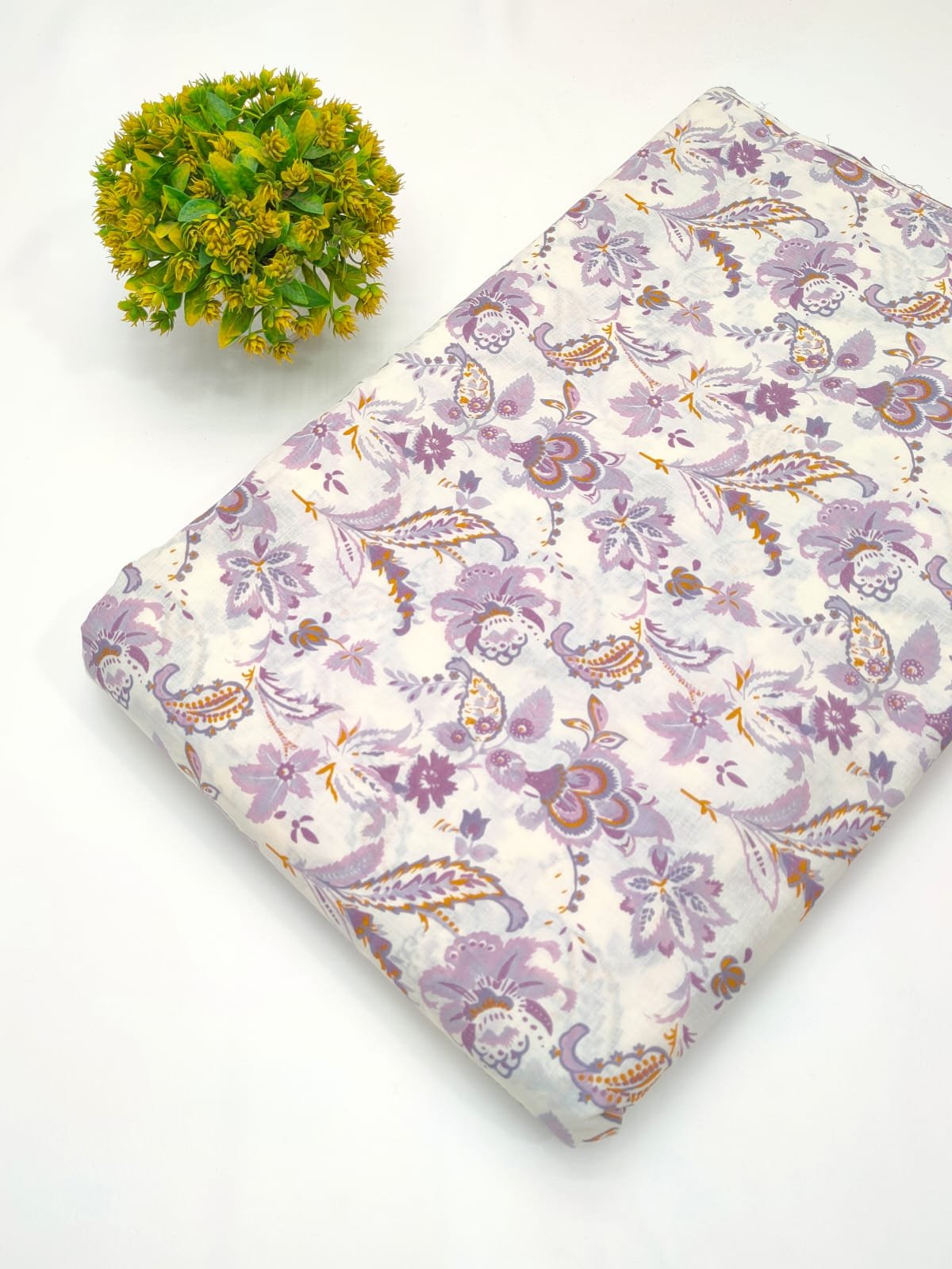 Lavender floral screen print cotton fabric India