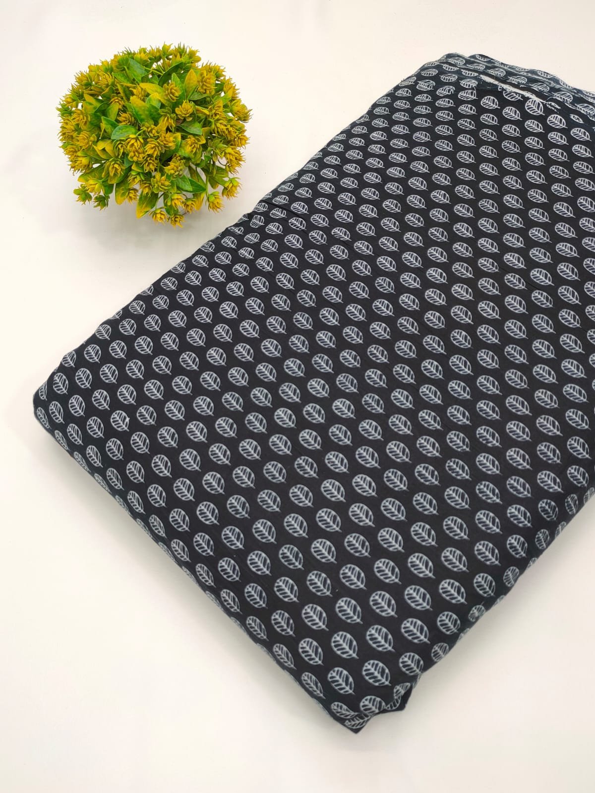Black geometric screen print cotton fabric Jaipur