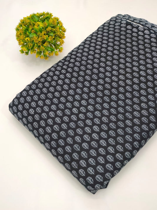 Black geometric screen print cotton fabric Jaipur