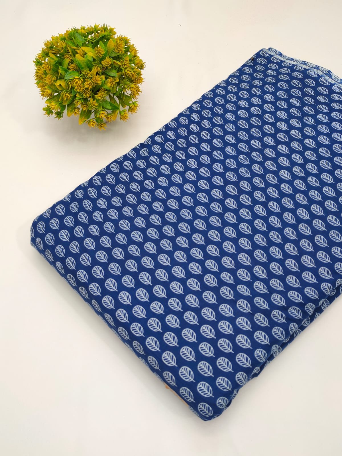 Blue geometric screen print cotton fabric Jaipur