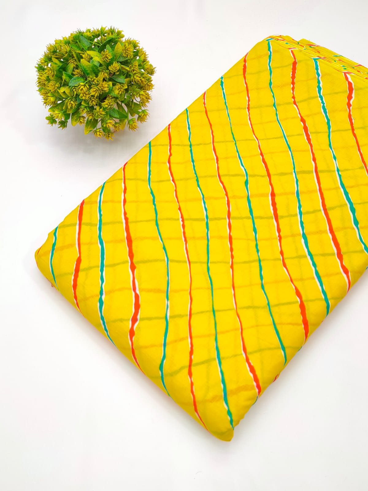 Yellow striped screen print cotton fabric Jaipur