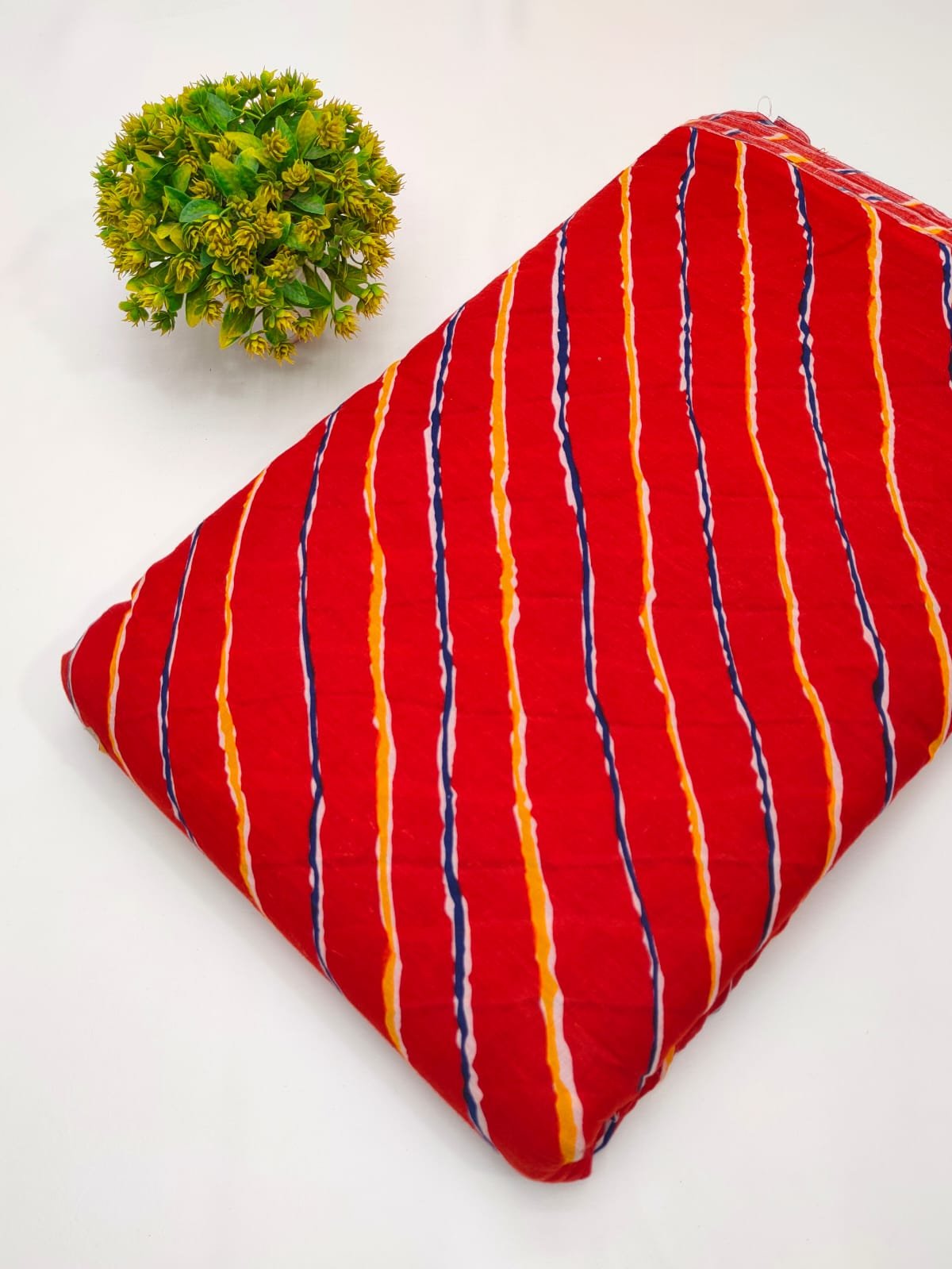 Red bold stripes screen print cotton fabric India
