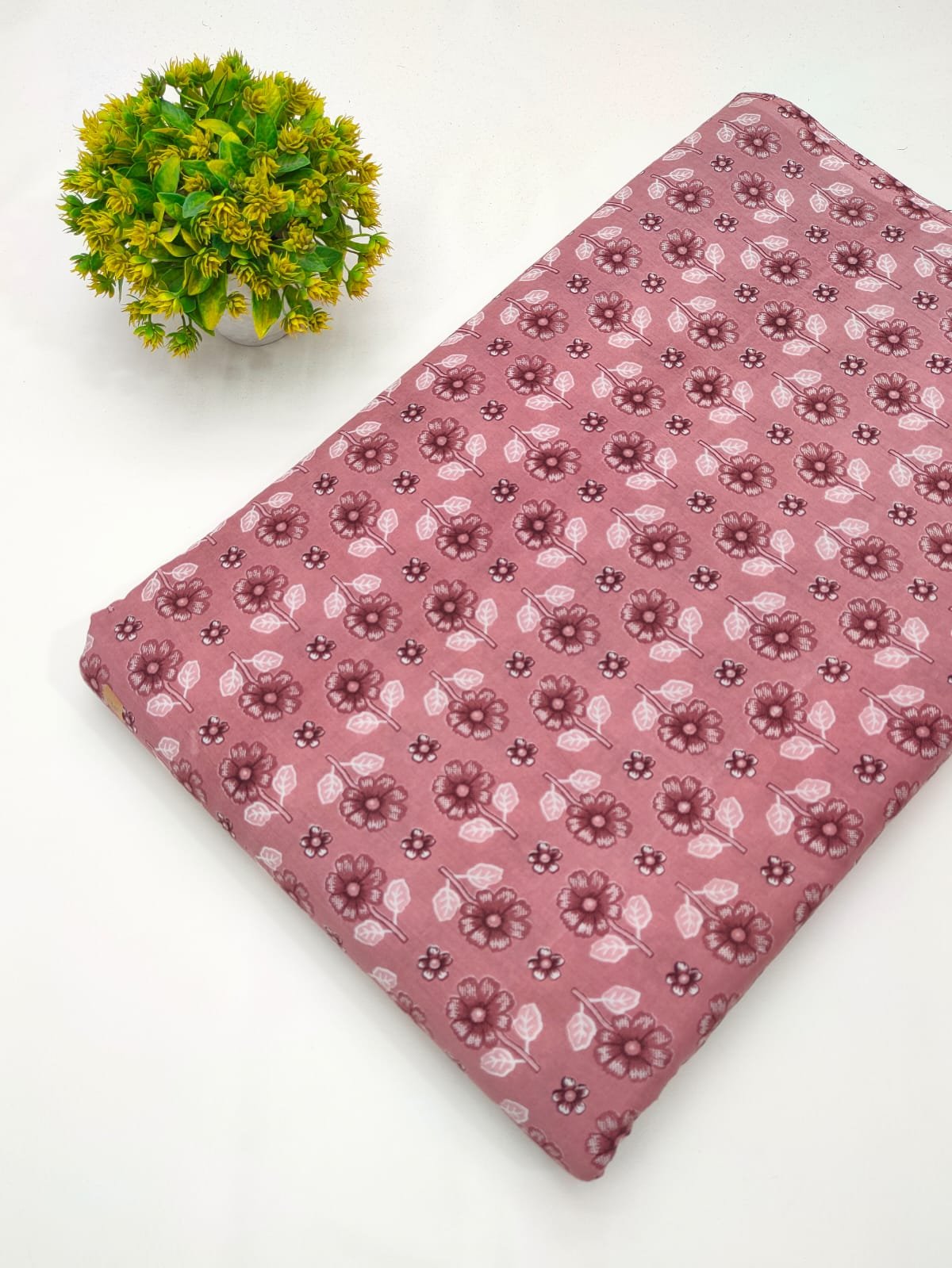 Pink floral screen print cotton fabric India