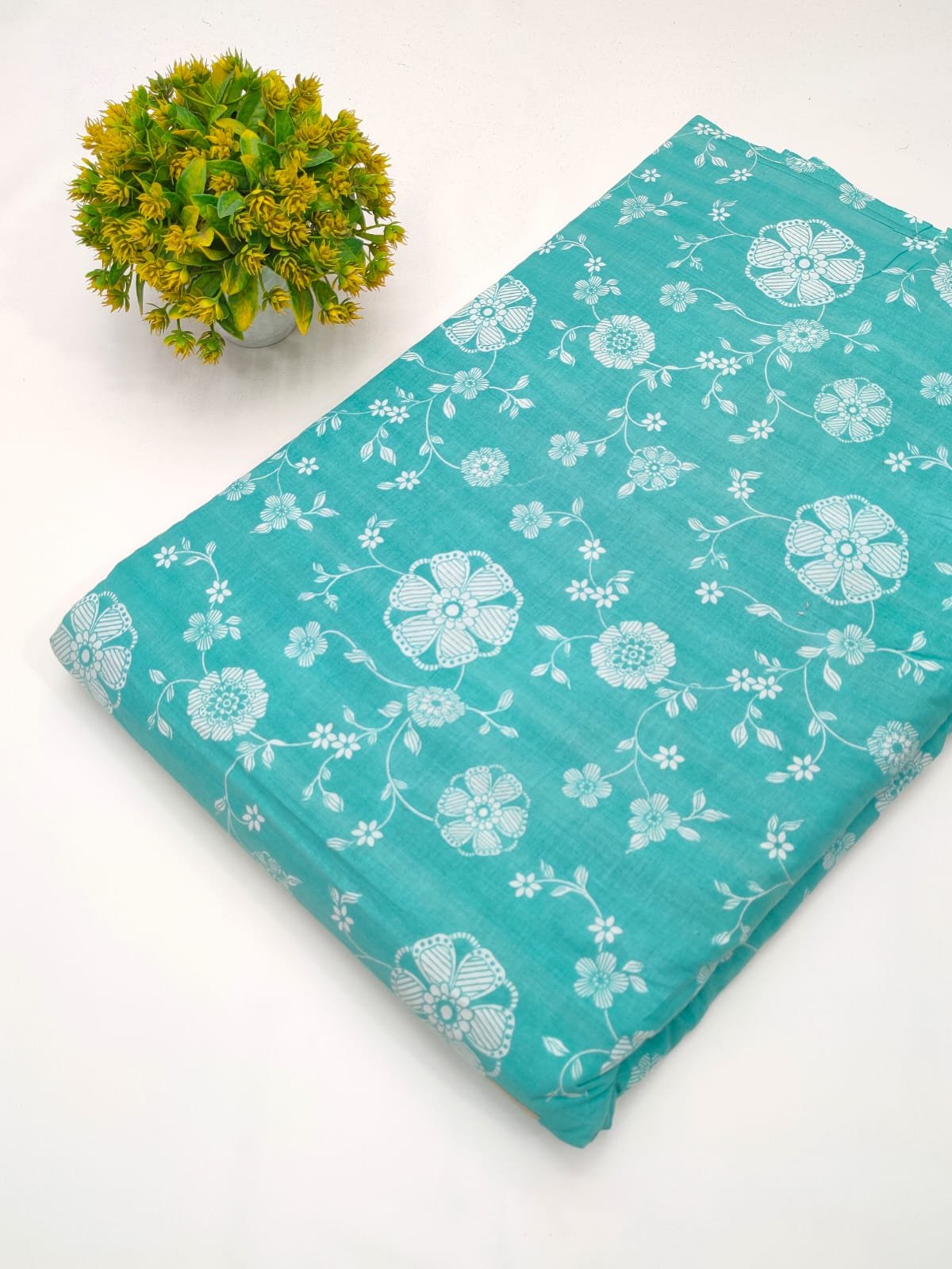 Turquoise floral cotton screen print fabric Jaipur