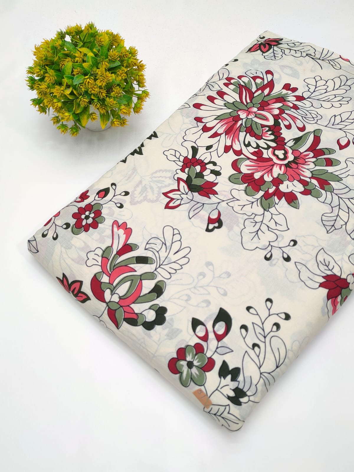 Beige floral cotton fabric screen print Jaipur