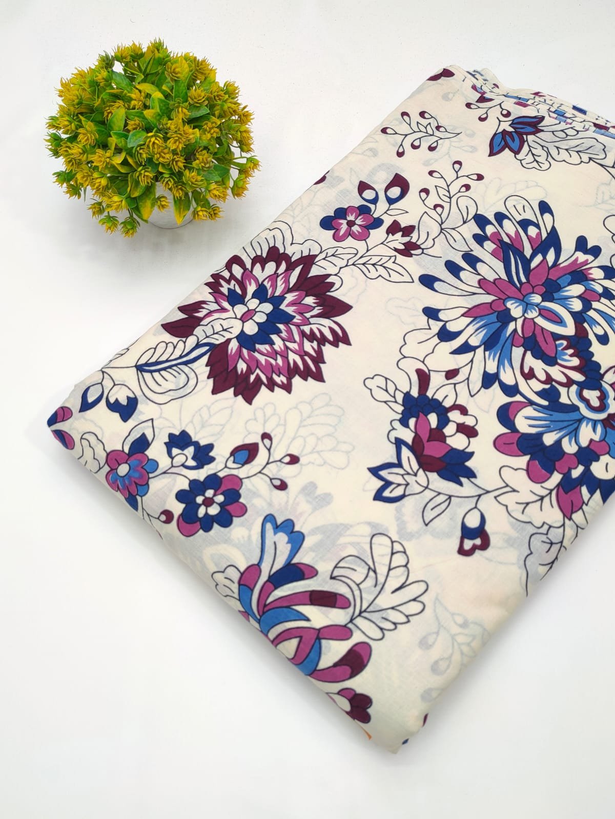 Beige multicolour floral cotton fabric Jaipur