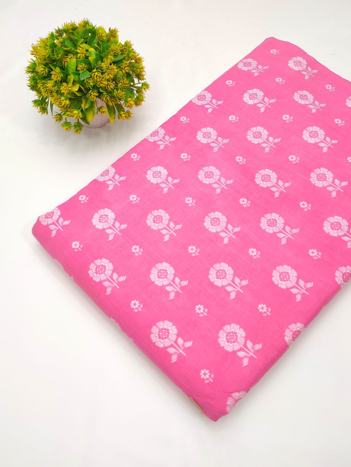 Pink floral pure cotton screen print fabric India