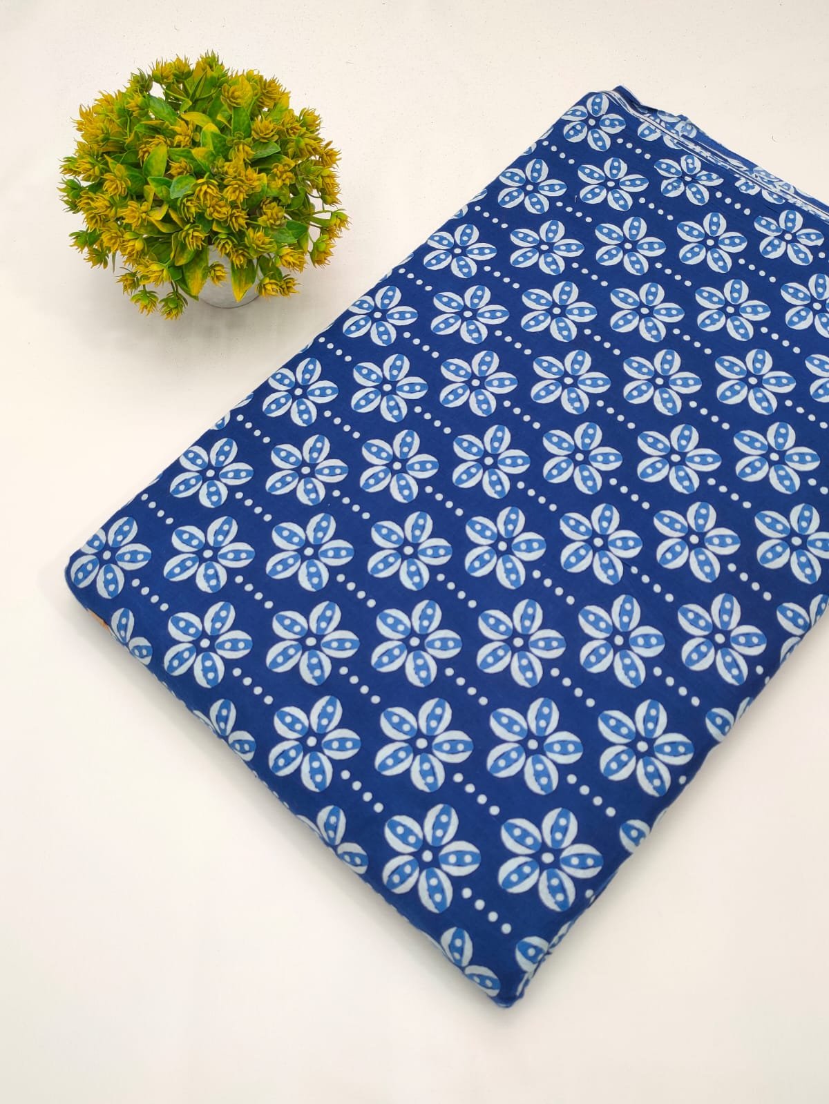Blue floral screen print cotton fabric Jaipur