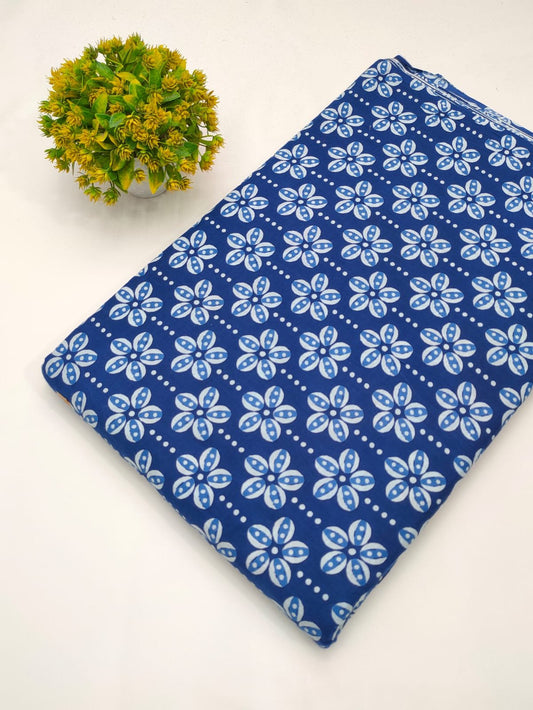 Blue floral screen print cotton fabric Jaipur