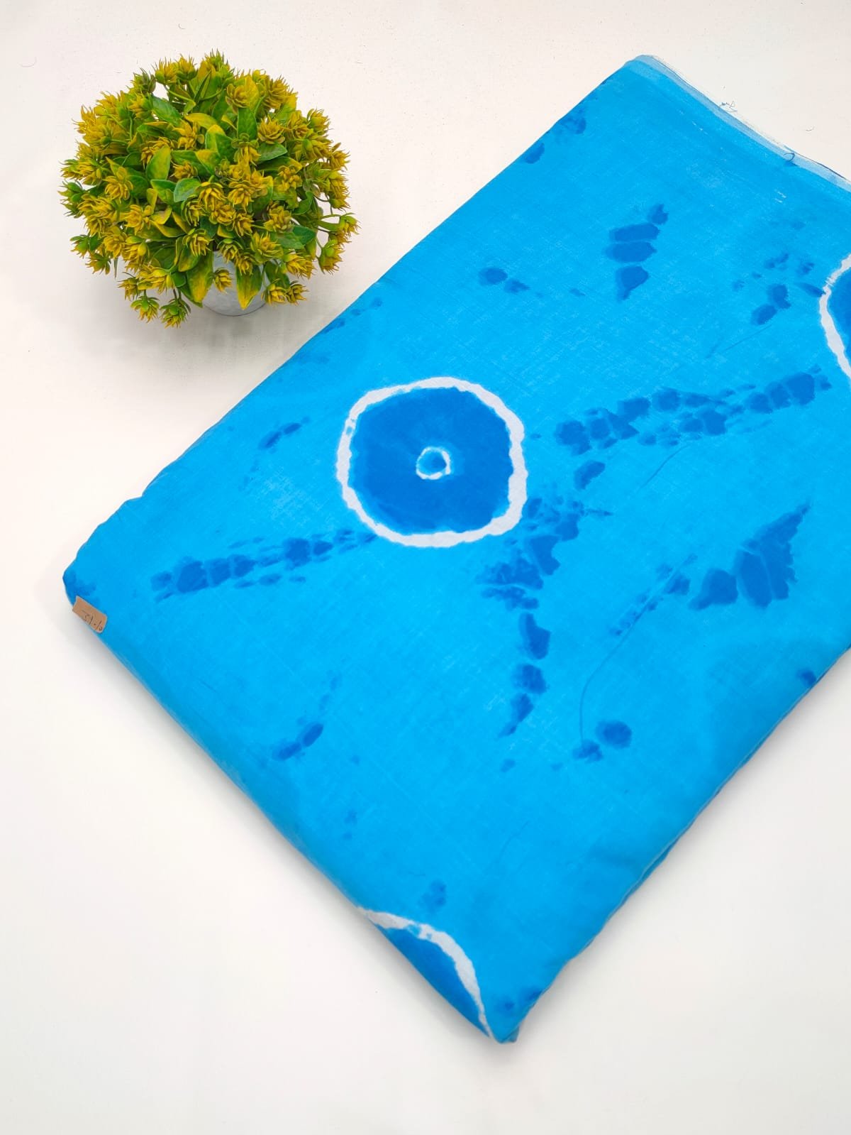 Blue tie-dye cotton fabric screen print India