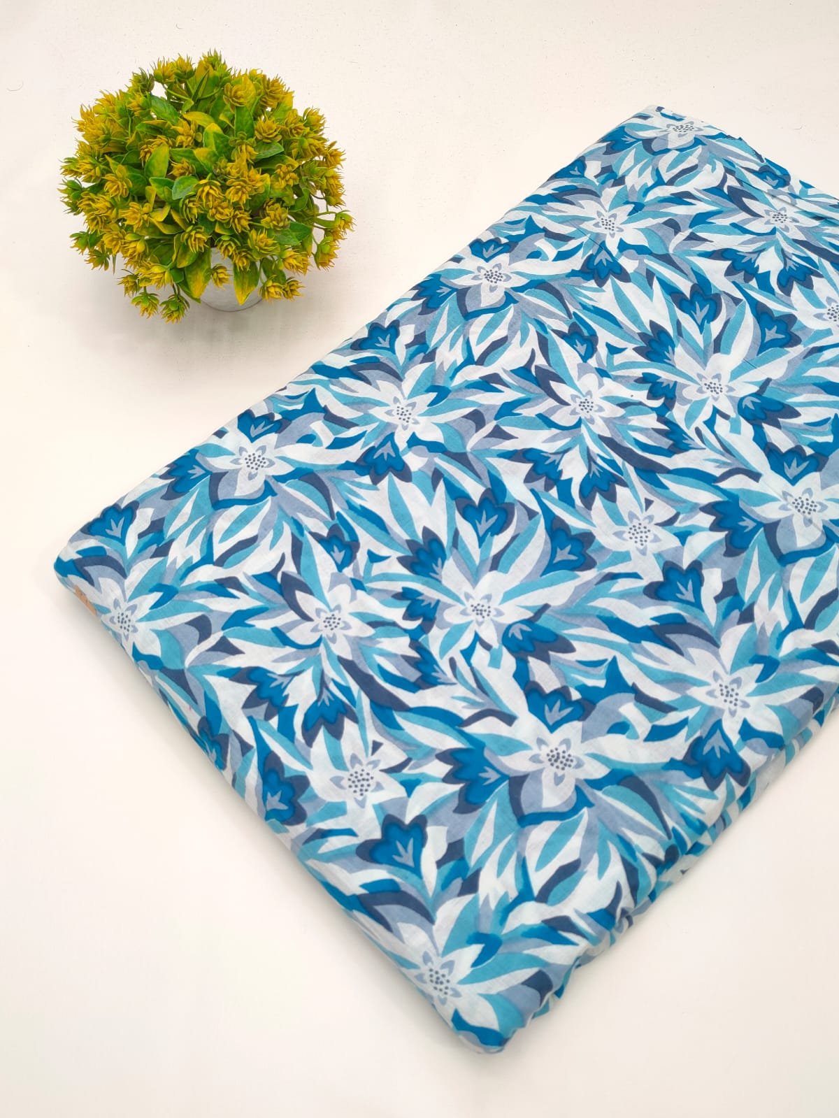 Blue floral cotton fabric screen print Jaipur