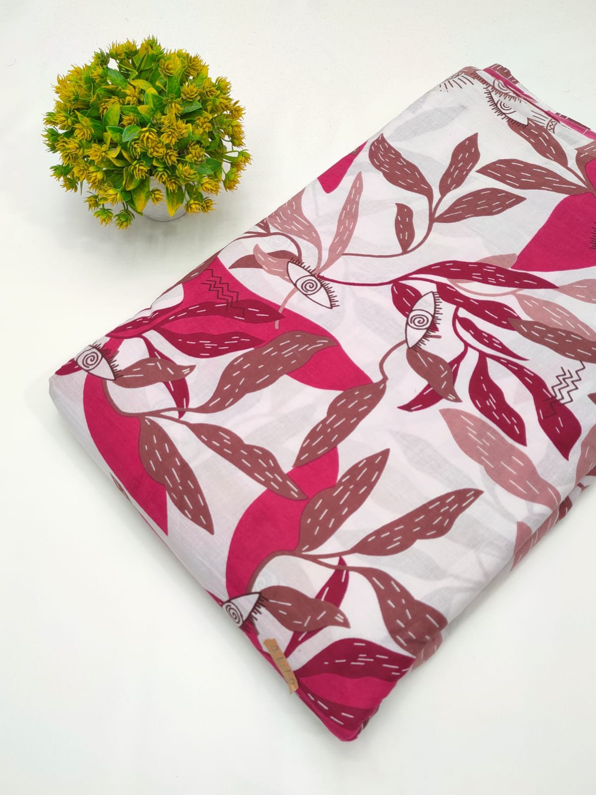 Red nature-inspired cotton fabric screen print
