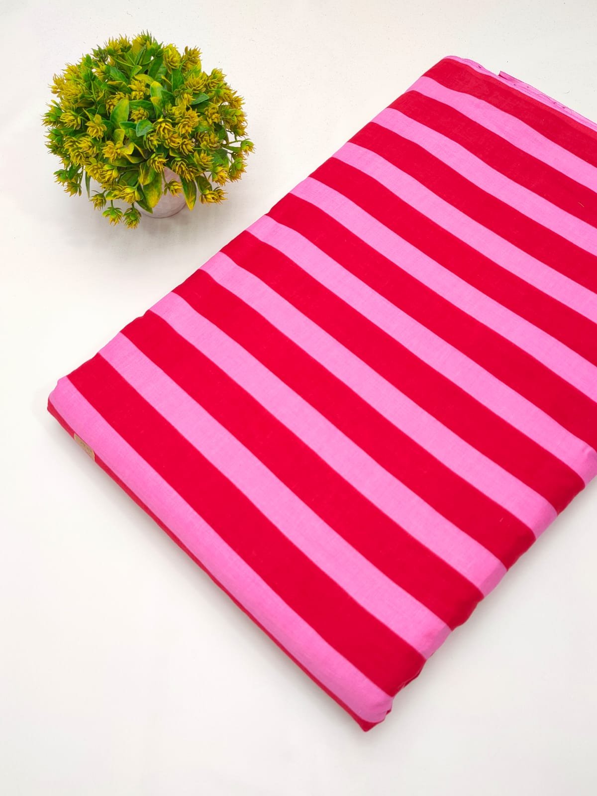 Pink red striped pure cotton screen print fabric