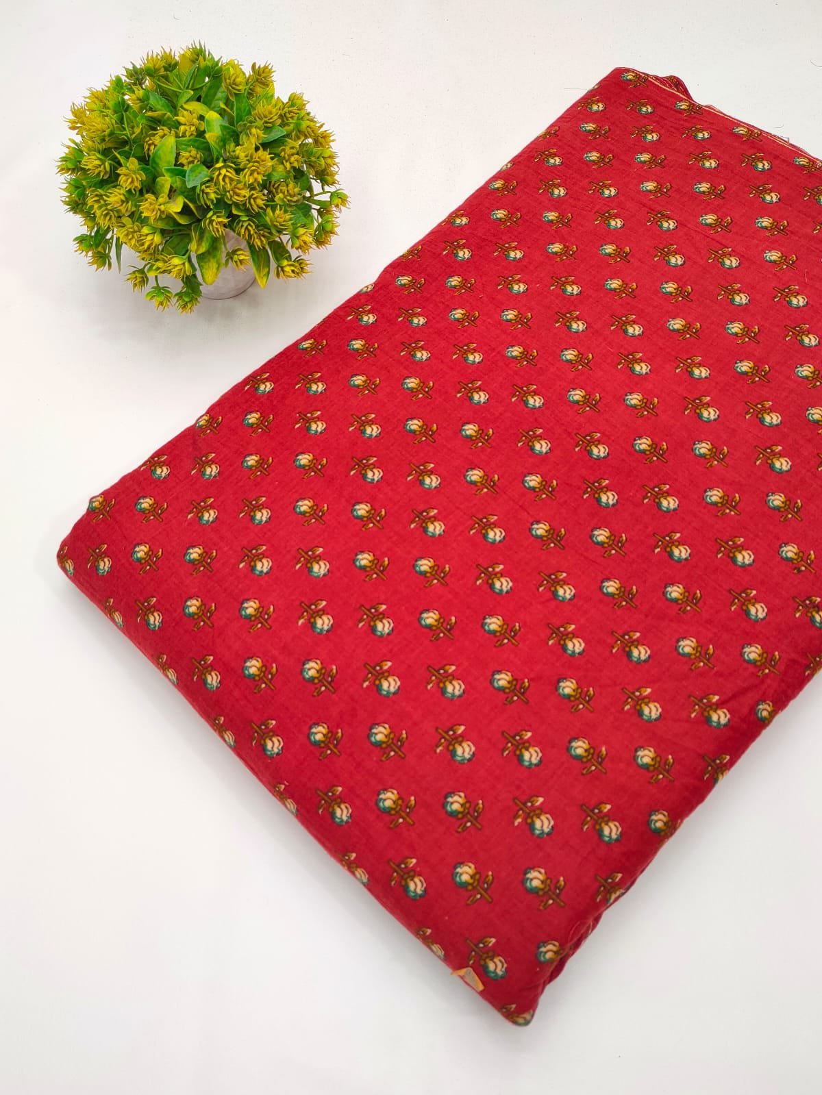 Red paisley screen print cotton fabric India