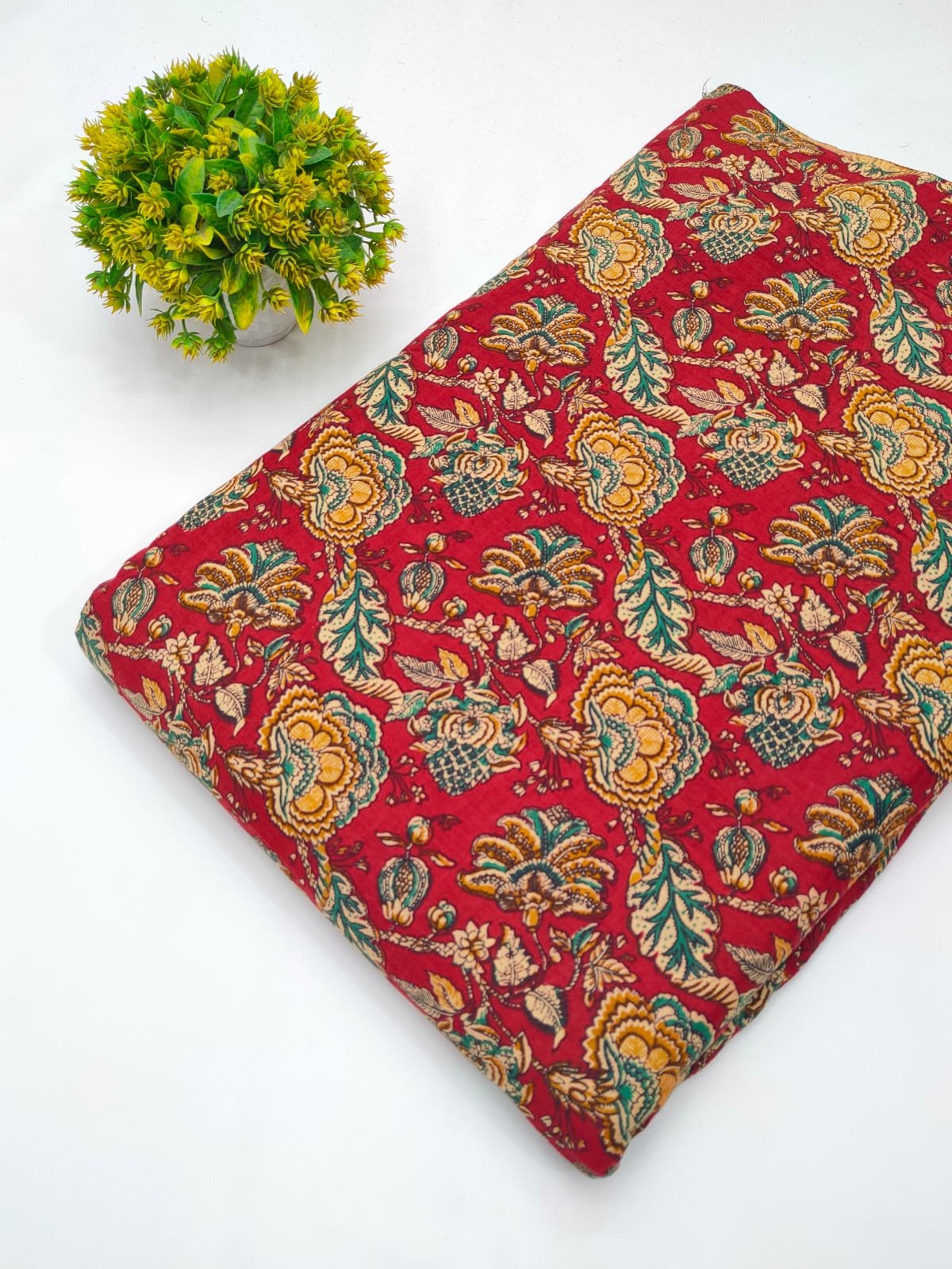 Red floral screen print cotton fabric India