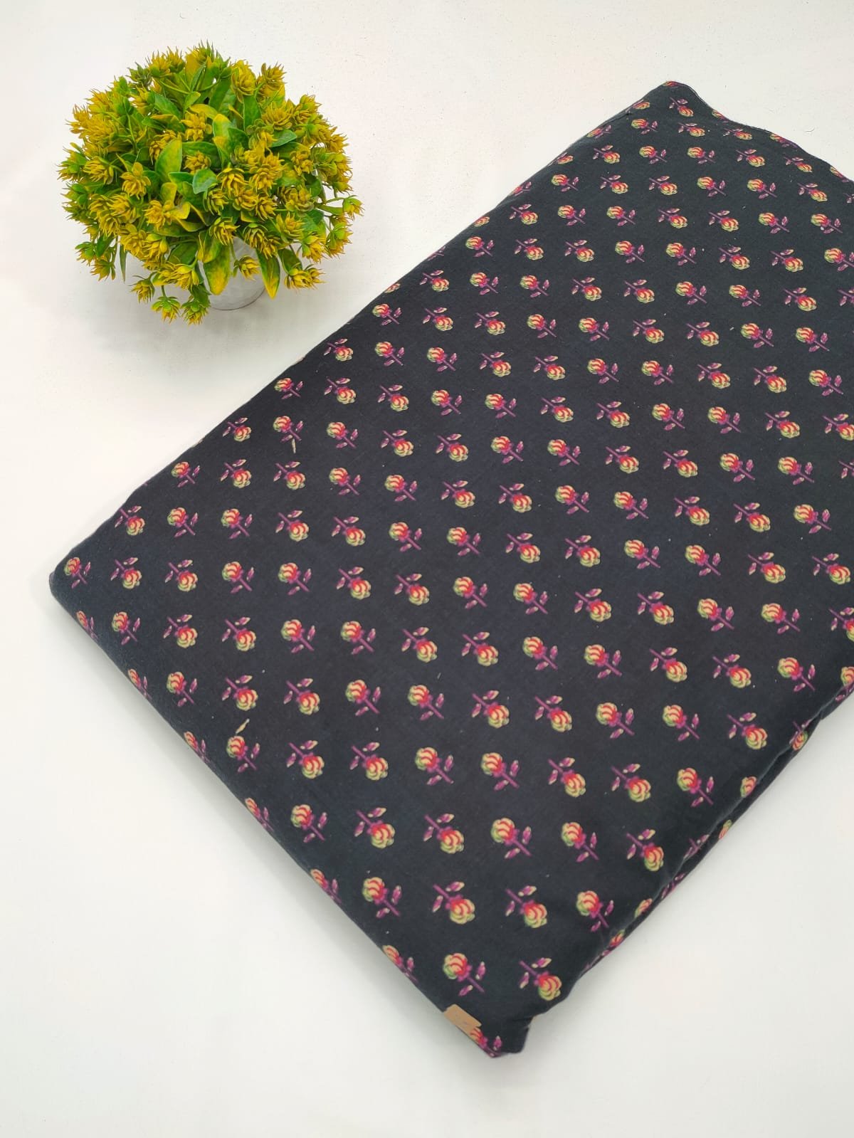 Black floral screen print cotton fabric Jaipur