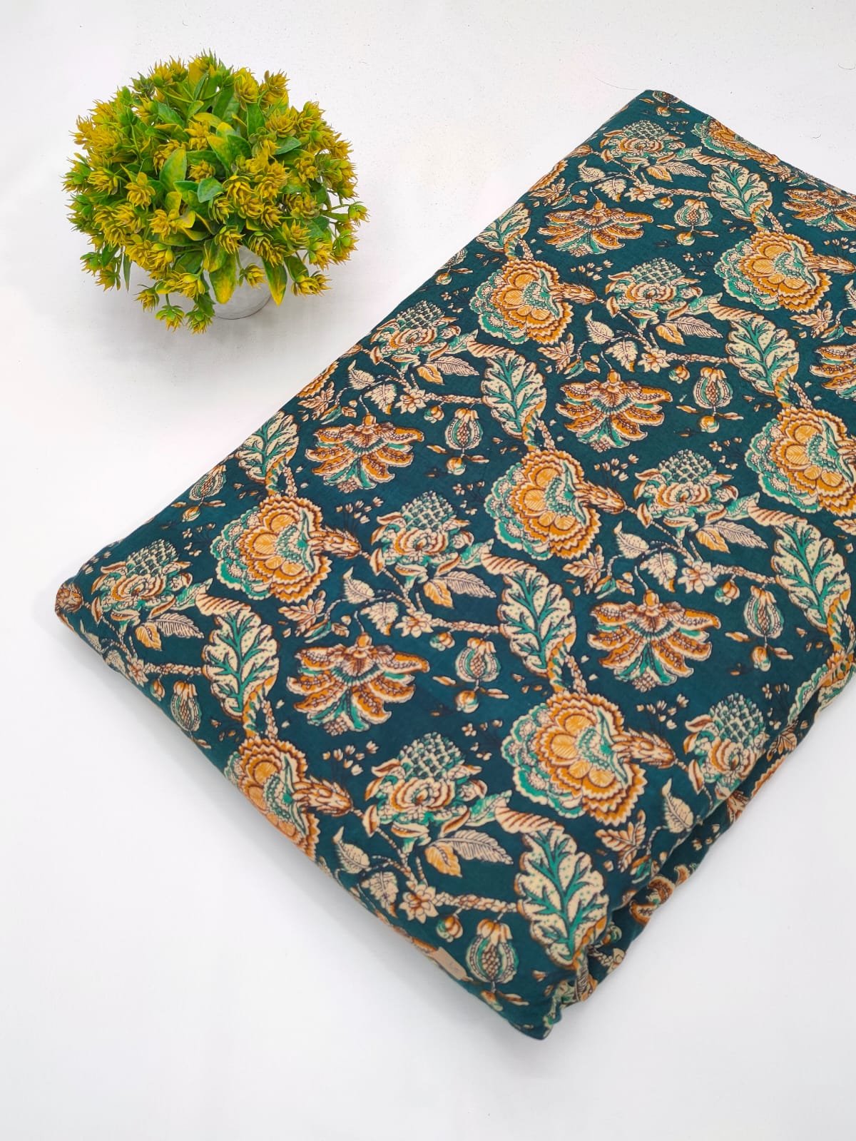 Blue floral screen print cotton fabric Jaipur India