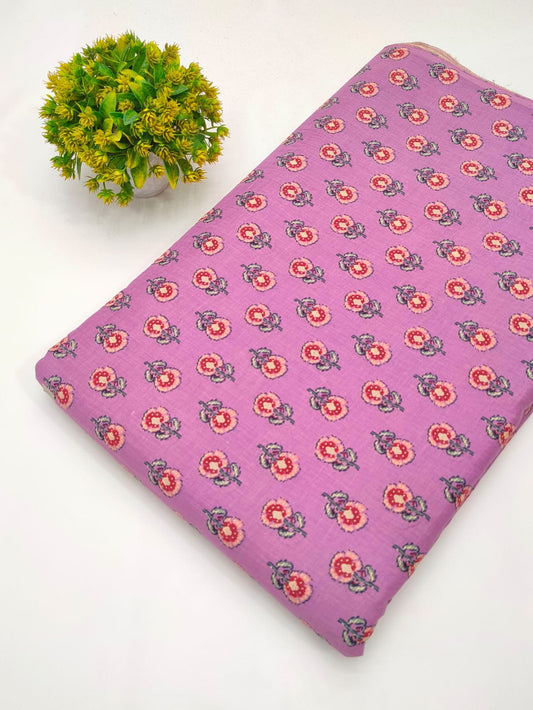 Purple floral screen print cotton fabric Jaipur