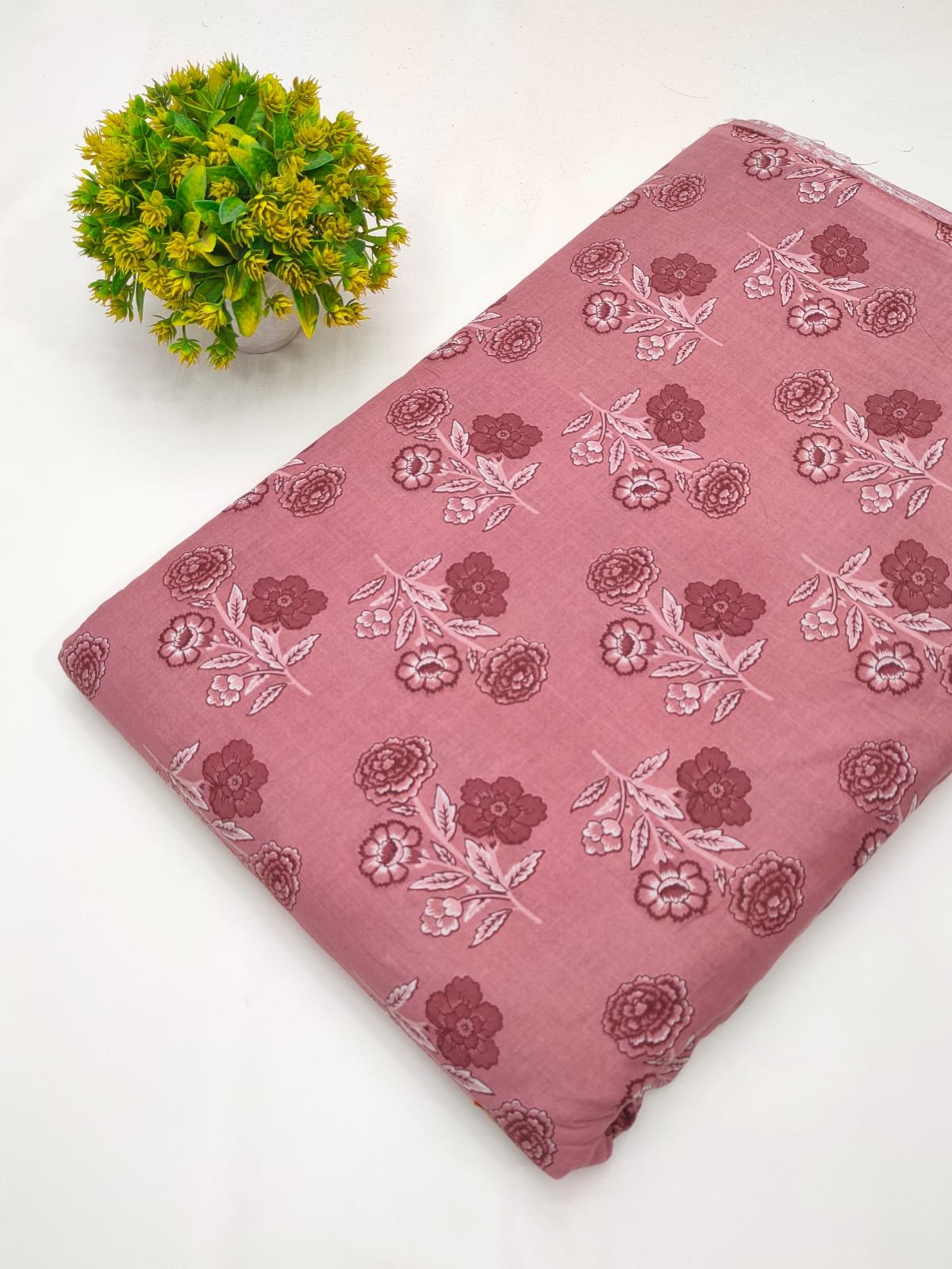 Dusky pink floral screen printed cotton fabric