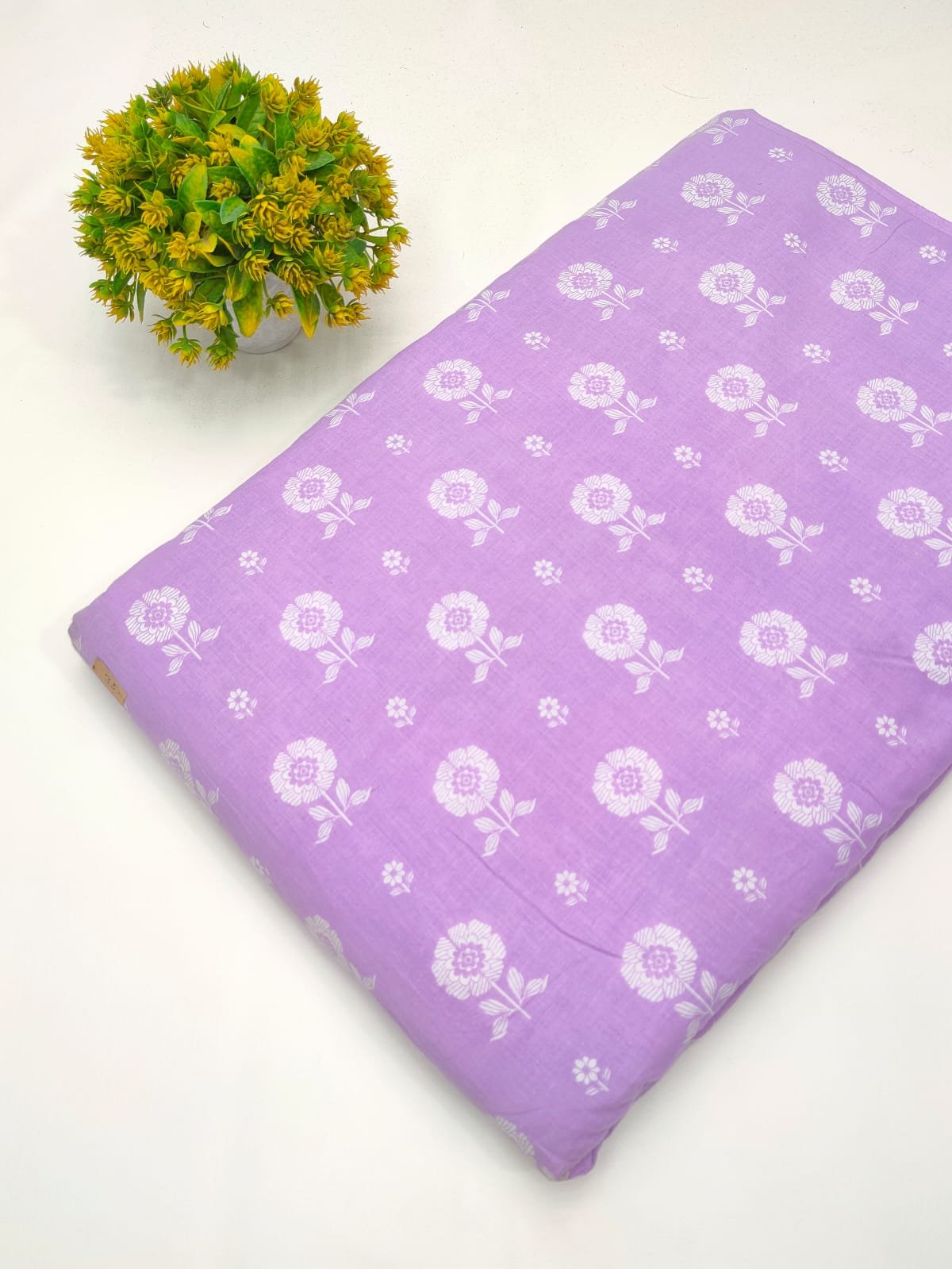 Lavender floral screen printed cotton fabric
