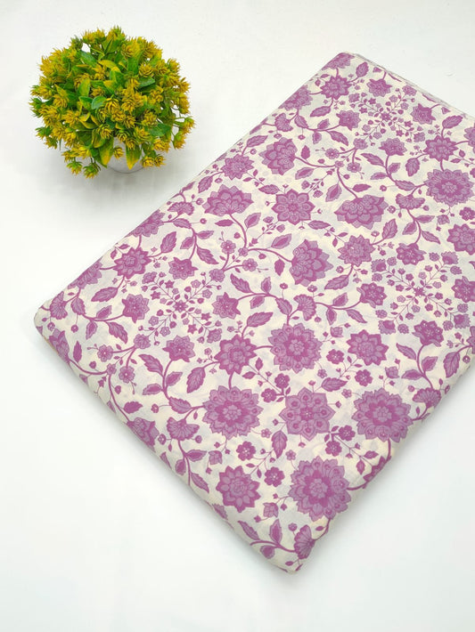 White purple floral screen print cotton fabric India