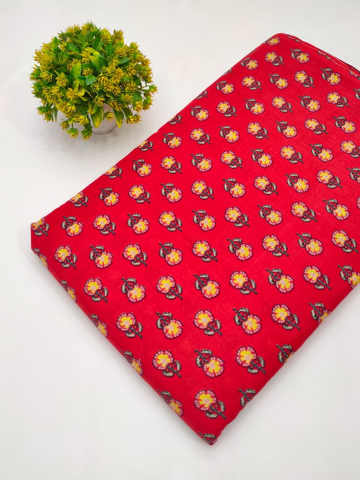 Red geometric screen printed cotton fabric Jaipur