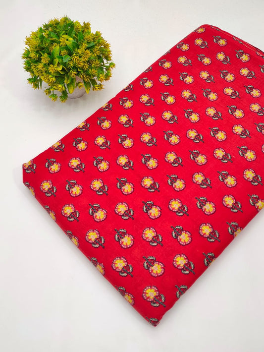 Red geometric screen printed cotton fabric Jaipur