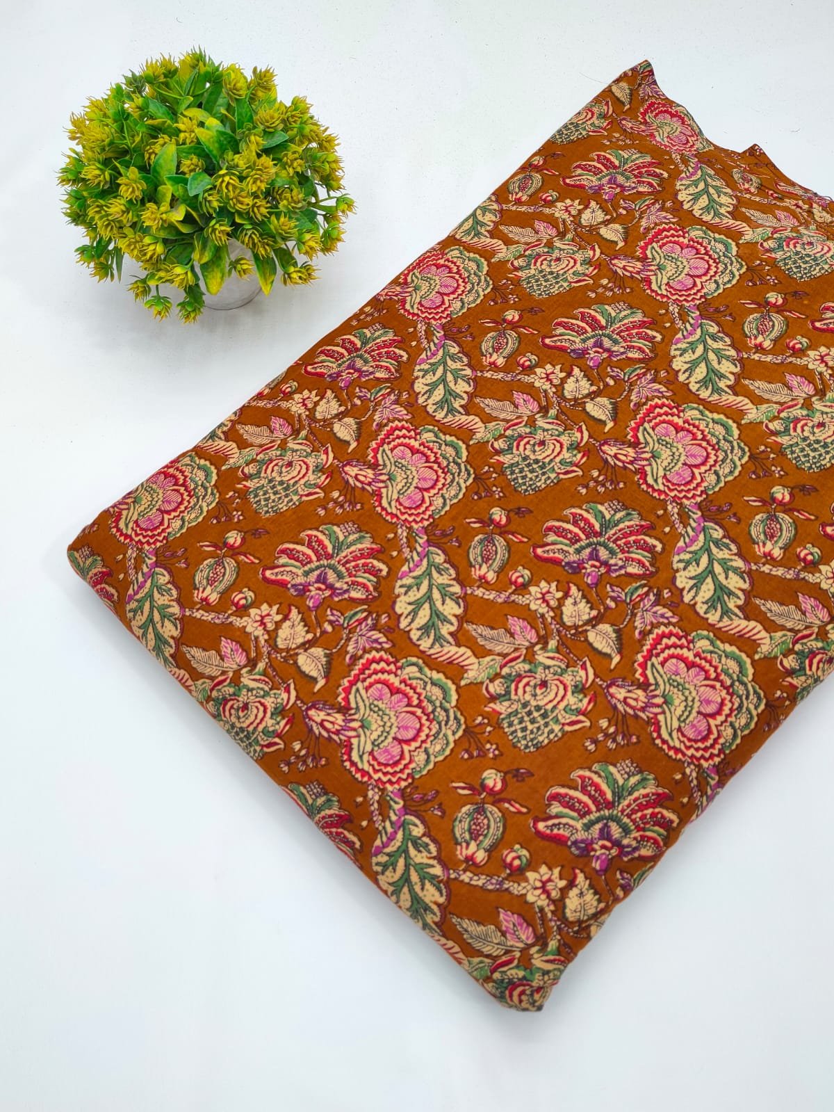 Brown paisley screen print cotton fabric India
