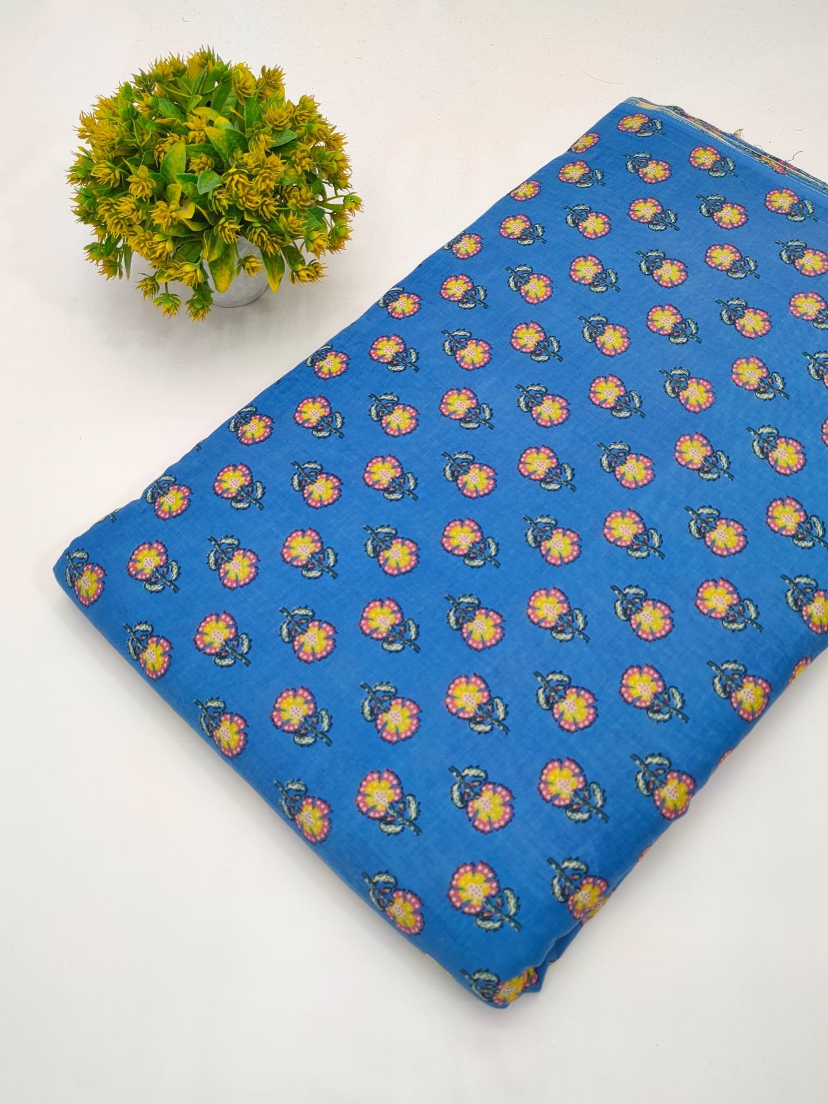 Blue multicolor screen print cotton fabric India