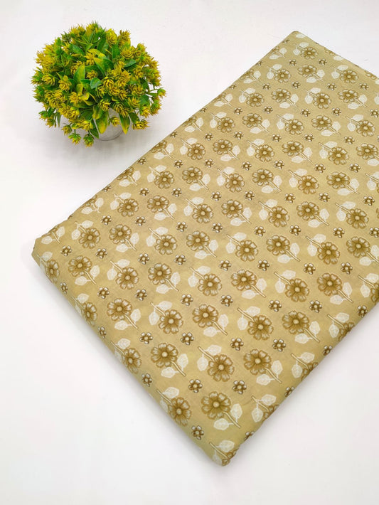 Beige fabric with subtle floral screen print design