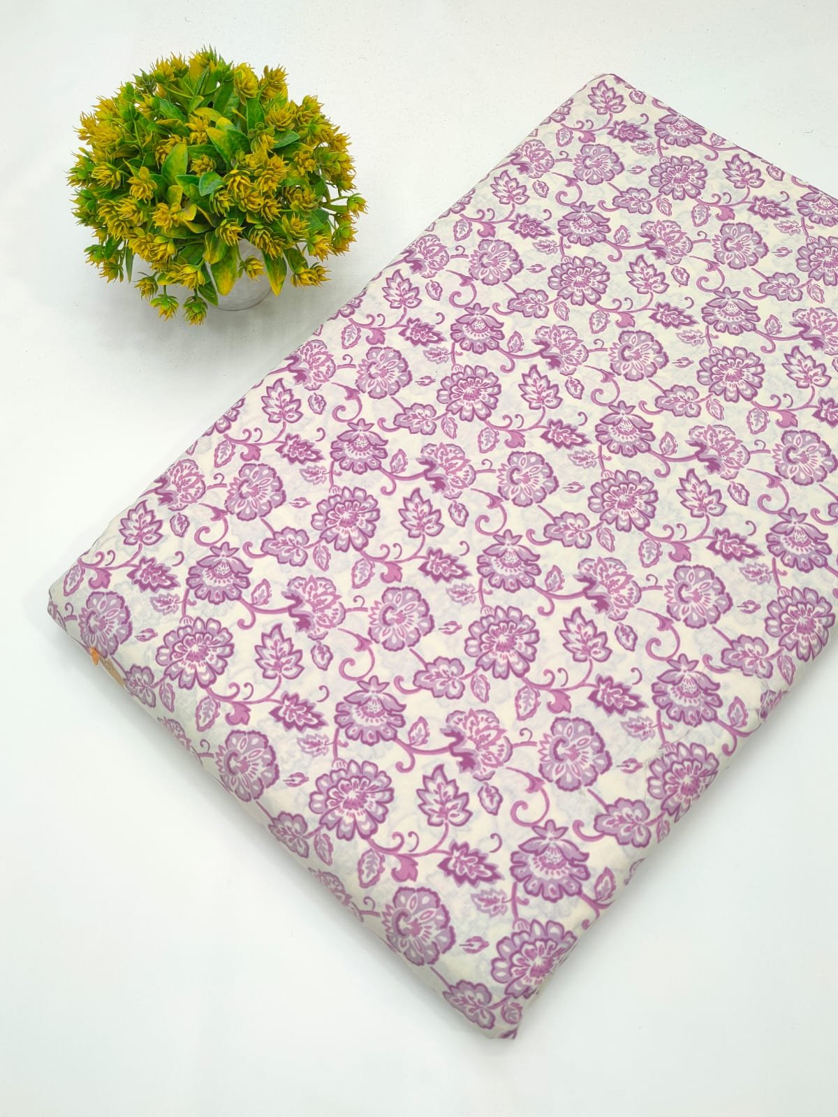 Purple floral screen printed cotton fabric Jaipur