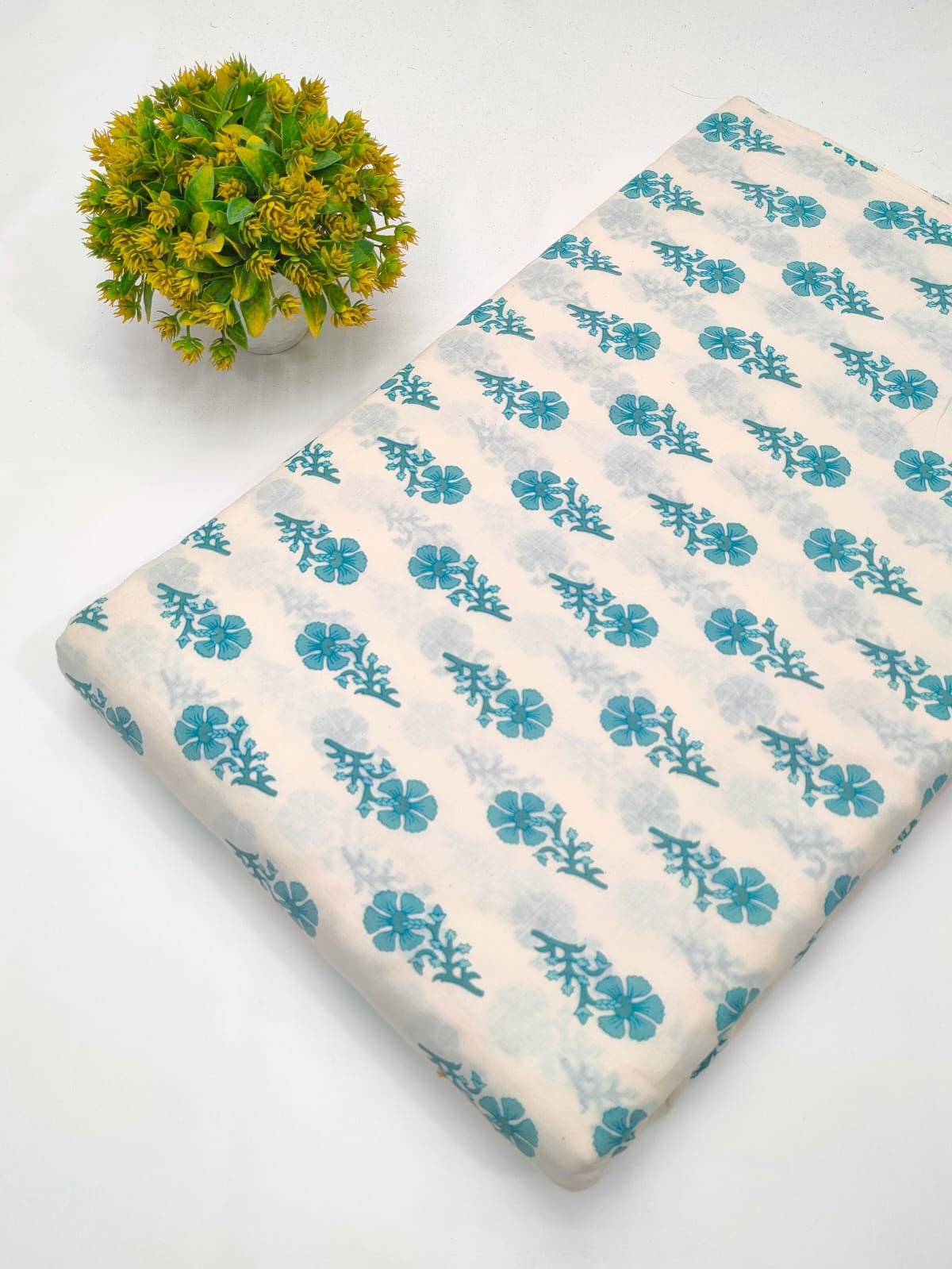 Light blue floral screen print cotton fabric Jaipur